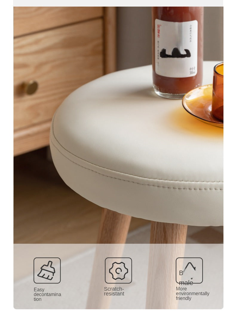 Oak Solid Wood Round Makeup Stool - Durable Vanity Seat with Cushion for Bedroom, Bathroom & Dressing Room - Perfect for Makeup, Hair Styling & Relaxing