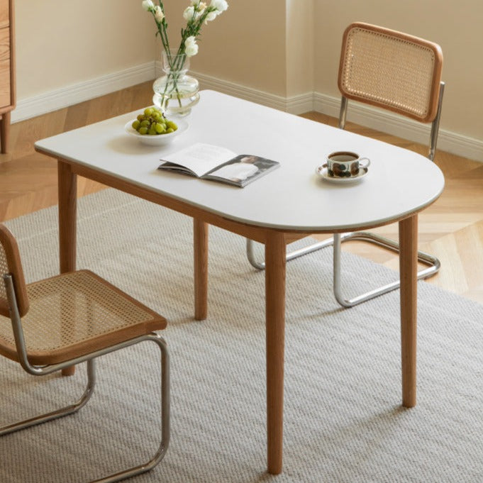 Solid Oak Wood Rock Slab Semi-Circular Dining Table - Rustic Modern Farmhouse Style for Kitchen, Dining Room & Outdoor Patio