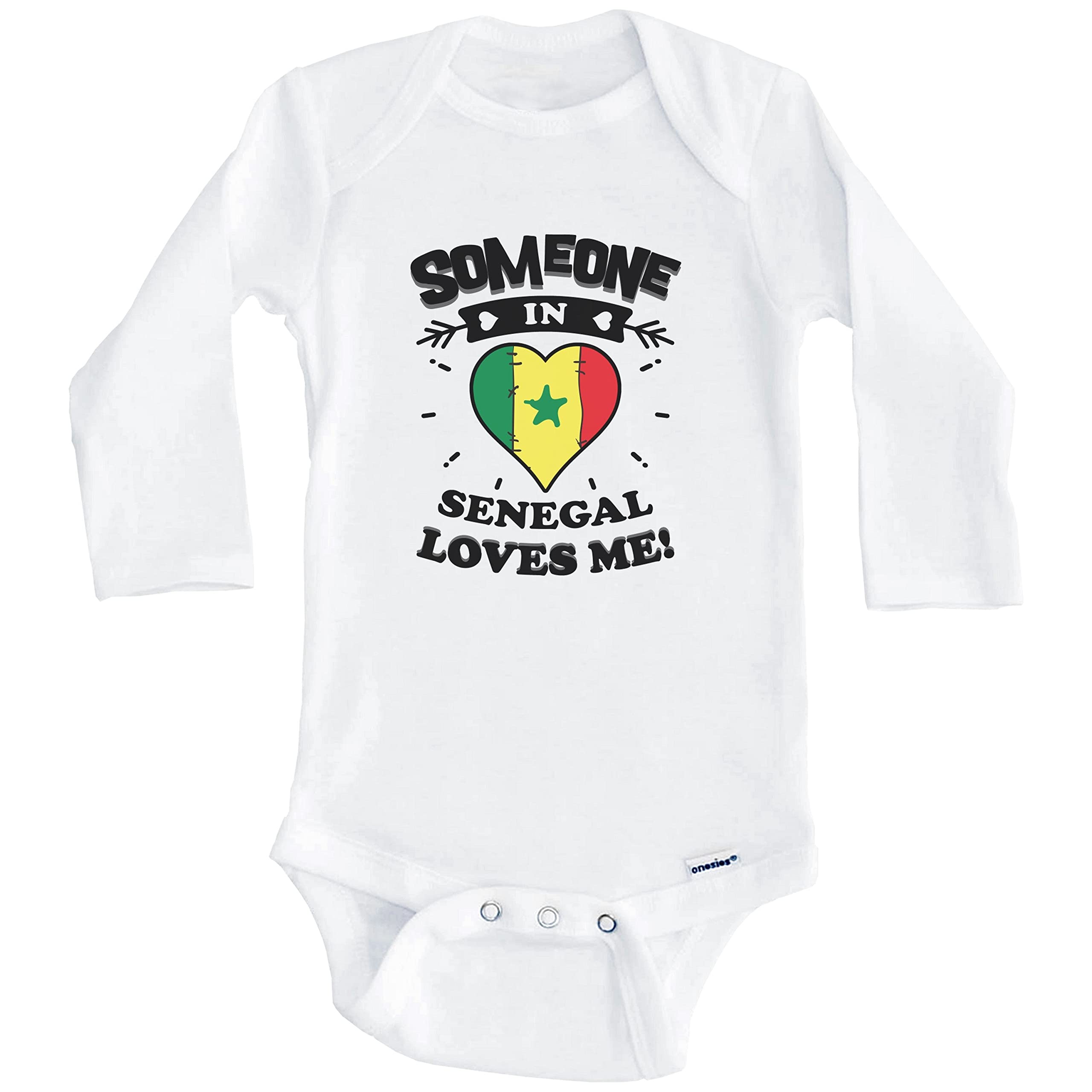 Someone in Senegal Loves Me Senegalese Heart Print One-Piece Baby Bodysuit - Long Sleeve Infant Romper for Playdates, Family Photos & Cultural Celebrations