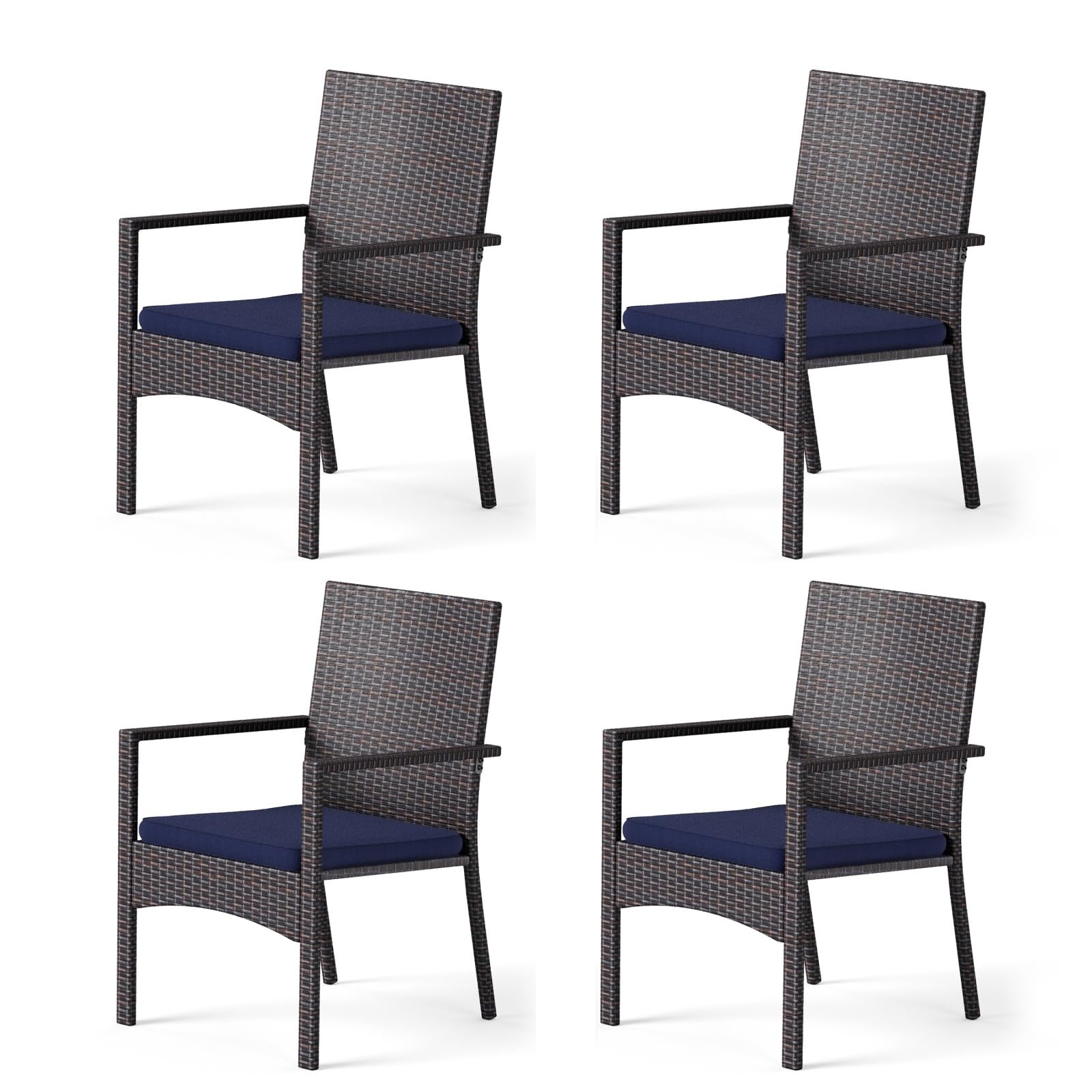 MFSTUDIO 4-Piece Patio Rattan Dining Chairs Set - Outdoor Wicker Chairs with Cushions, Brown Woven Rattan, Extra Wide Seat (330lbs Capacity) - Perfect for Backyard, Garden, Poolside & Outdoor Dining Areas