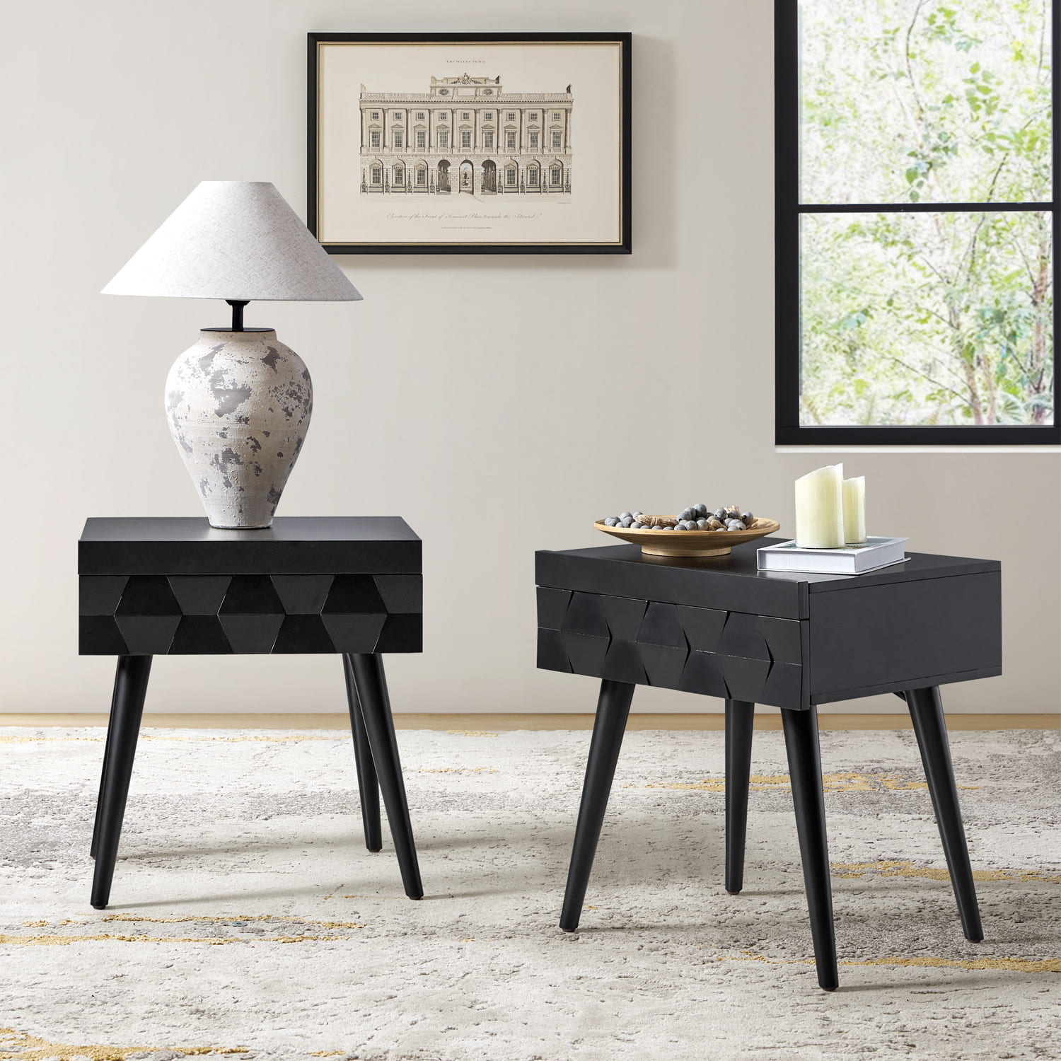 Vivian Mid-Century Modern Nightstand with USB Charging Station - Wooden Bedside Table with Drawer & Shelf - Perfect for Bedroom, Living Room, or Guest Room - Fast Charging & Stylish Storage Solution