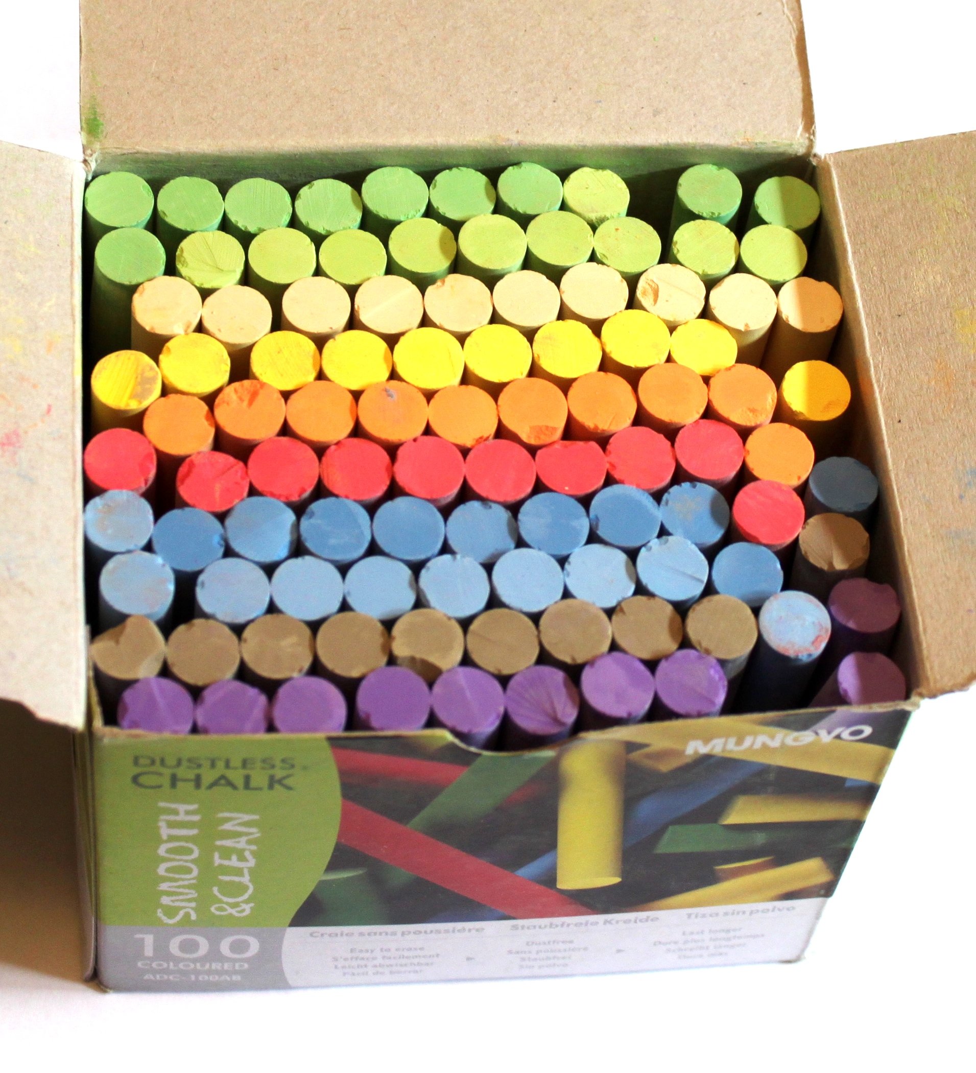 Dustless Blackboard Chalk Set - 100 Count, 10 Vibrant Colors (AM561) for Classrooms, Restaurants & Home Use