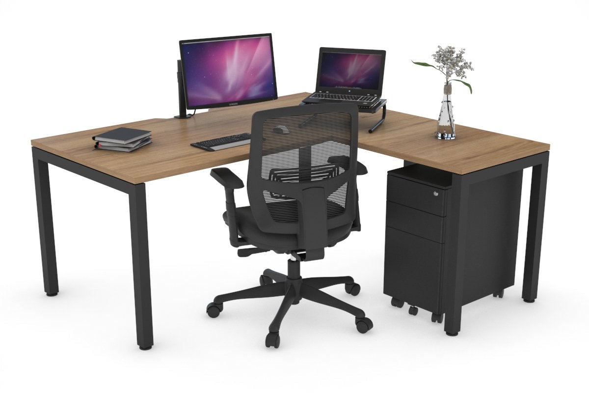 Quadro Square Legs L-Shaped Corner Office Desk - 1600L x 1550W with Cable Management | Modern Home & Office Workspace Solution
