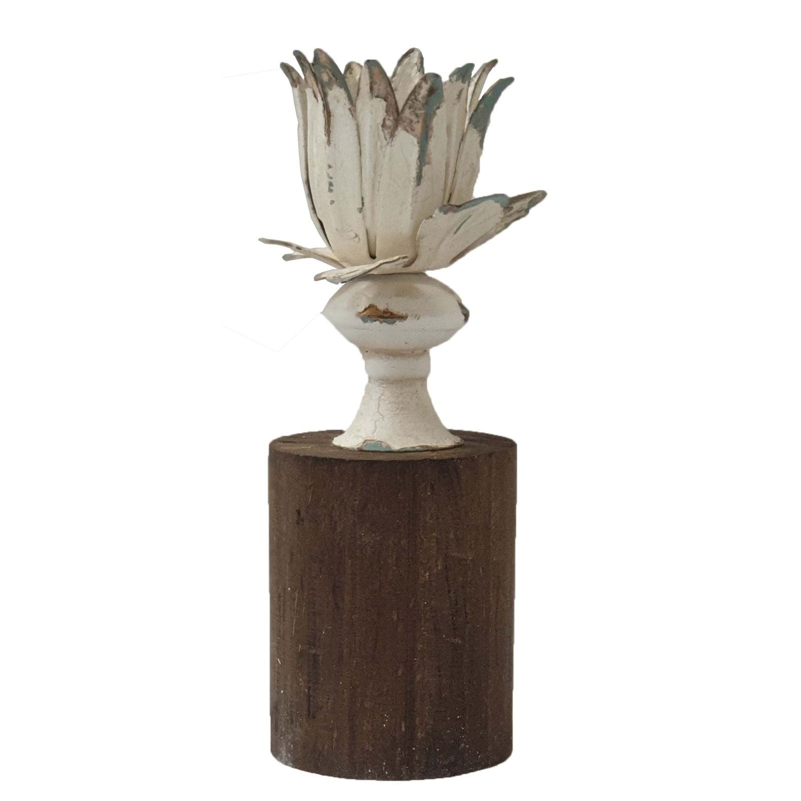 Urban Style Metal Flower Candle Holder with Wooden Base - Elegant Home Decor for Living Room, Dining Table & Wedding Centerpieces