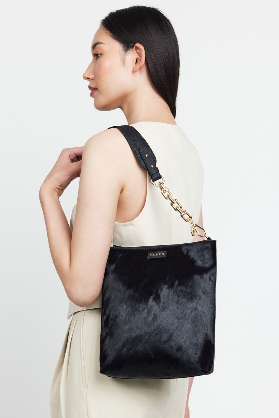 Claudette Black Haircalf Crossbody Bag - Stylish & Compact Purse for Women, Perfect for Everyday Use, Work, and Travel