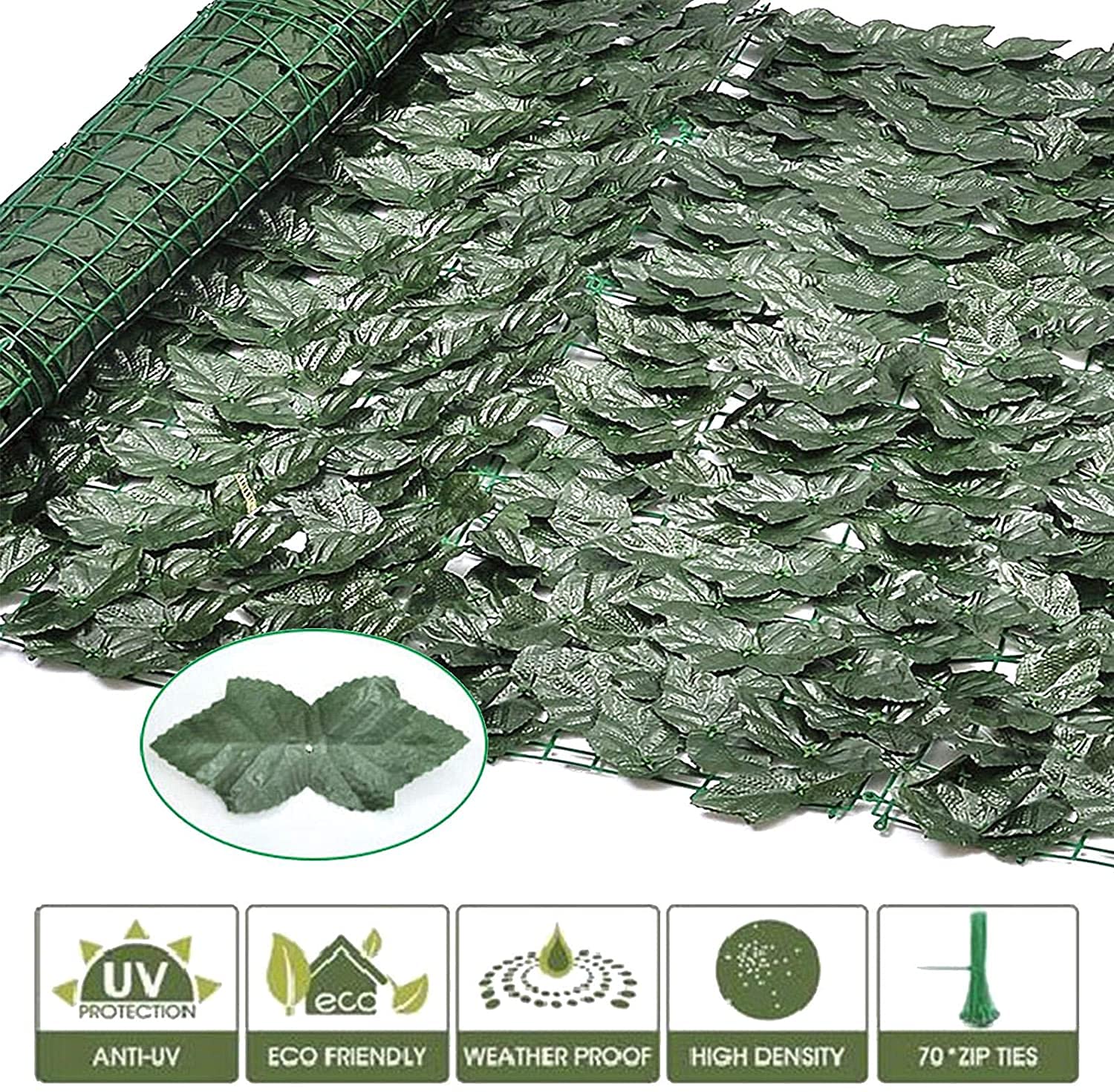 Artificial Ivy Privacy Fence Screen - 0.5x1m Dark Green Hedge Screening Roll - Realistic Leaf Decor for Garden Fence, Balcony & Patio Privacy | UV Resistant Outdoor Use