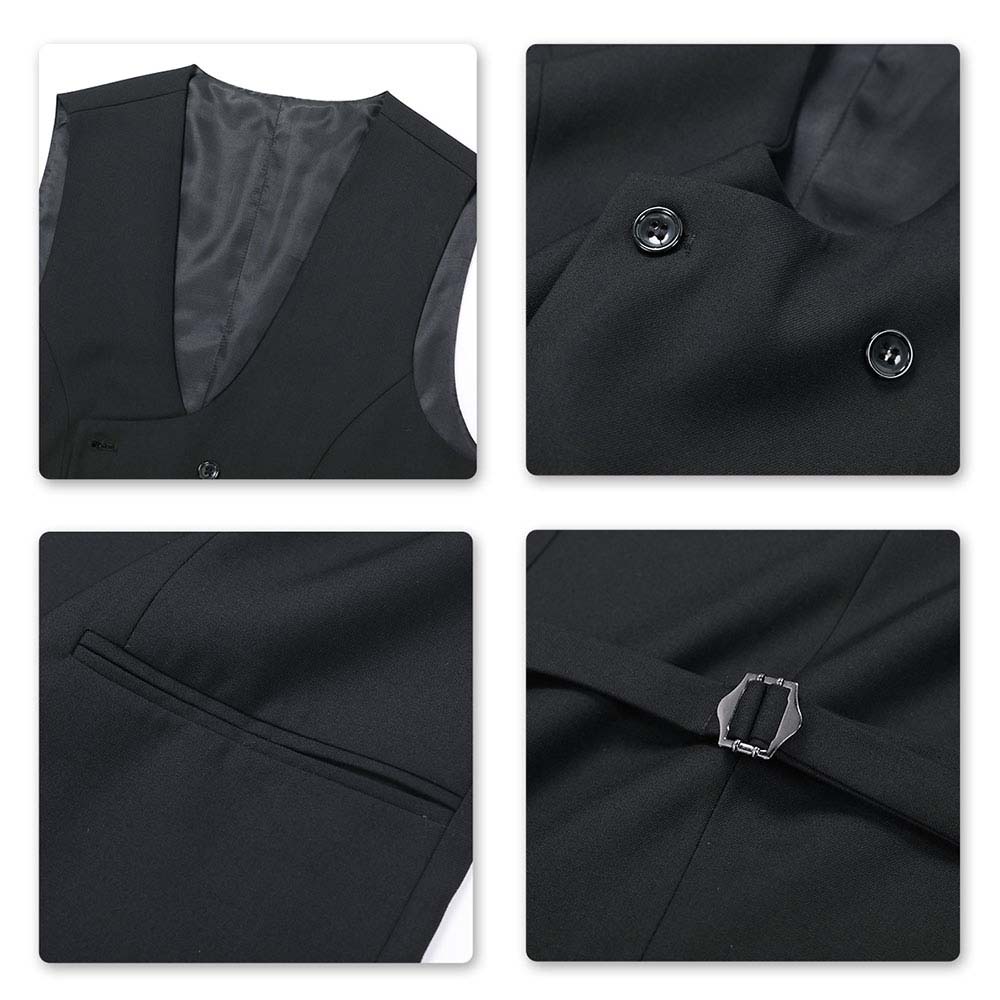 Slim Fit Double Breasted Black Vest for Men - Formal Business Suit Waistcoat - Perfect for Weddings, Office & Special Occasions