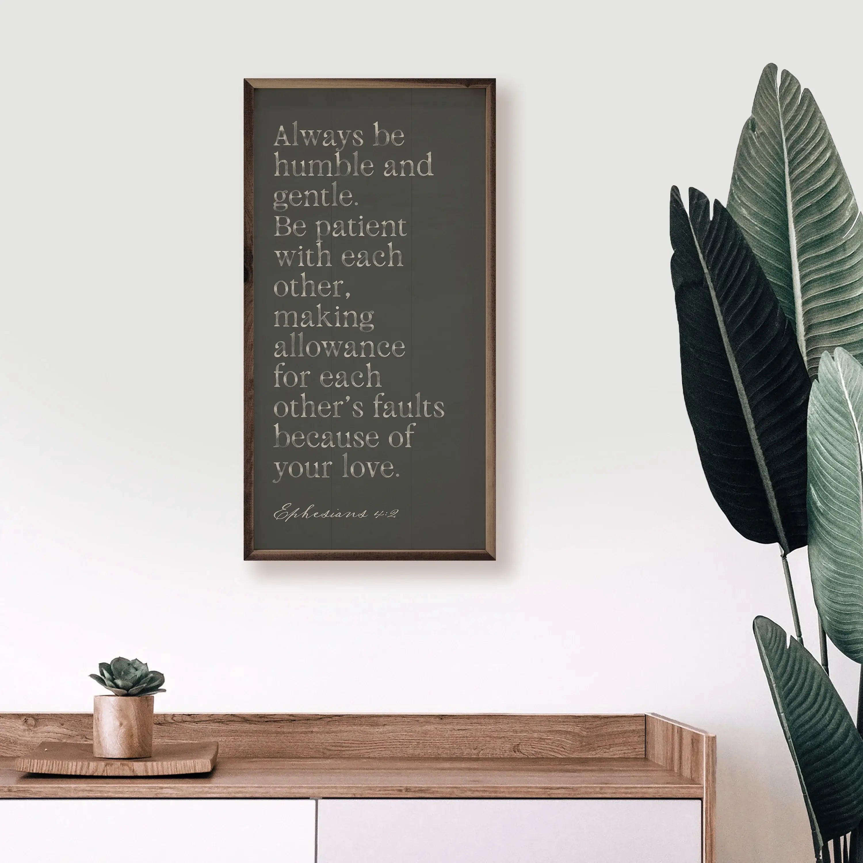 Humble and Gentle Wood Framed Wall Art Print - Inspirational Home Decor for Living Room, Bedroom & Office