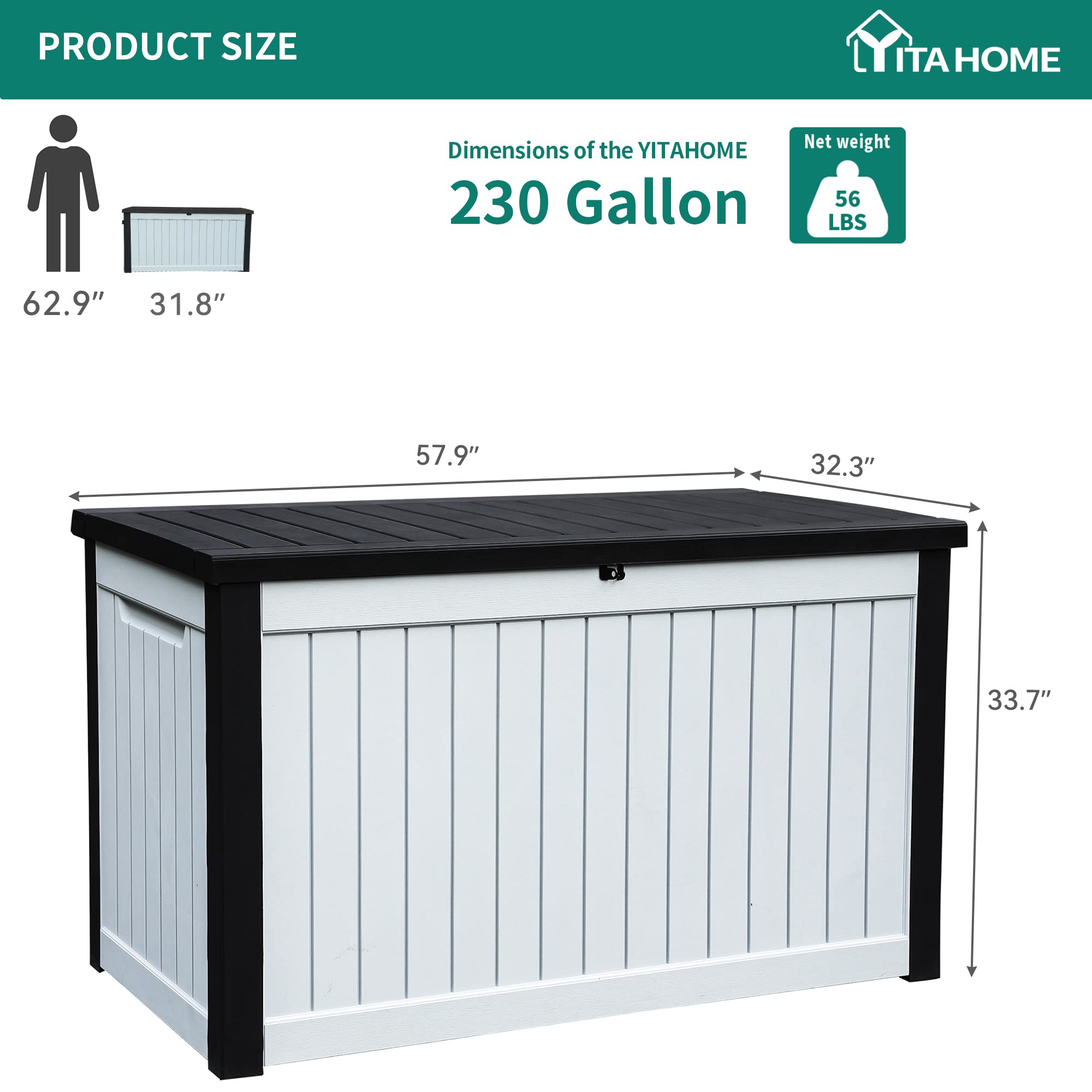 YITAHOME XXL 230 Gallon Large Outdoor Storage Deck Box - Waterproof Lockable Patio Furniture Cover for Cushions, Garden Tools, Pool Accessories - Durable Grayish-White Deck Box for Backyard, Garden & Poolside Organization
