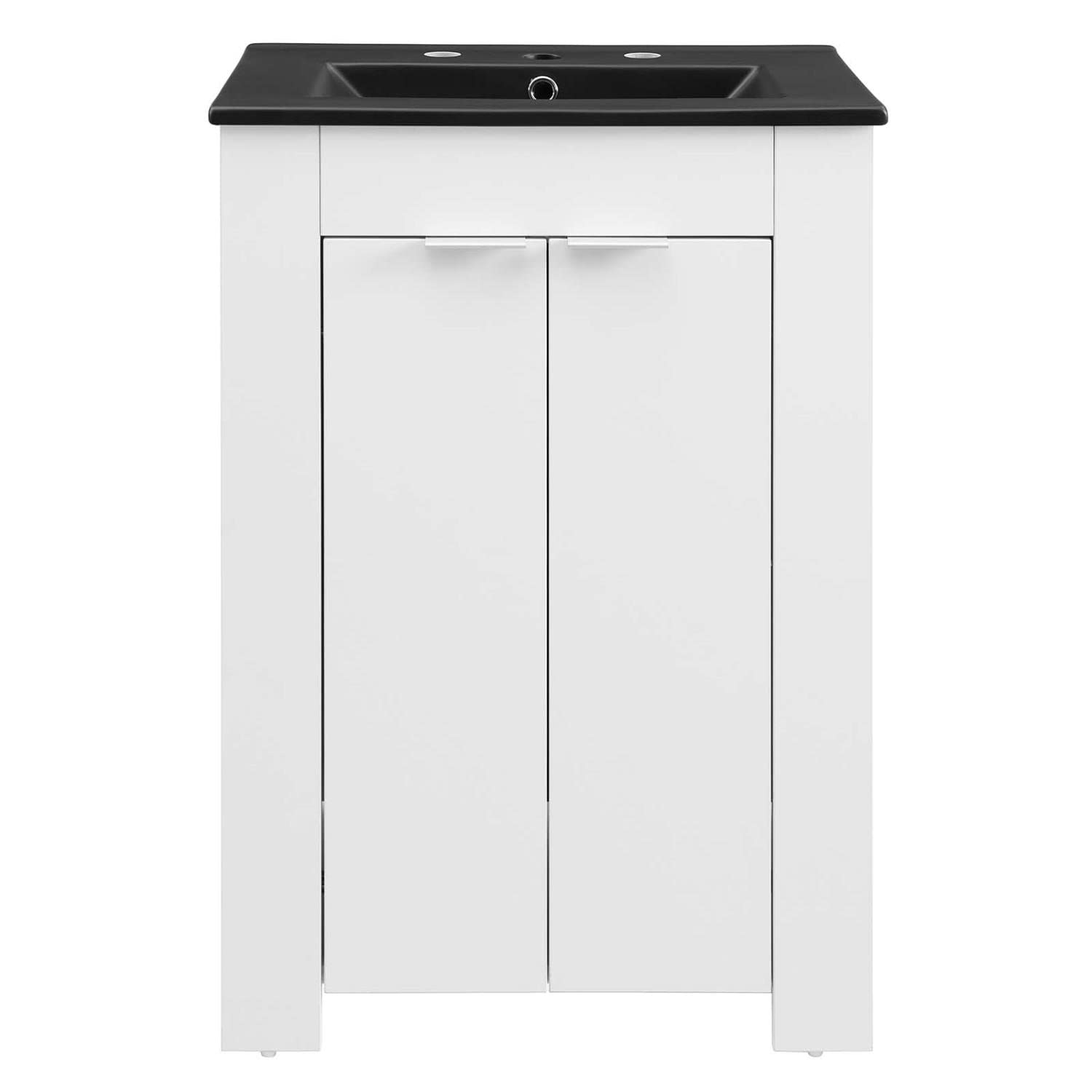 Modway Maybelle 24 Inch White and Black Bathroom Vanity with Sink - Modern Small Space Vanity for Powder Rooms, Guest Bathrooms & Apartments