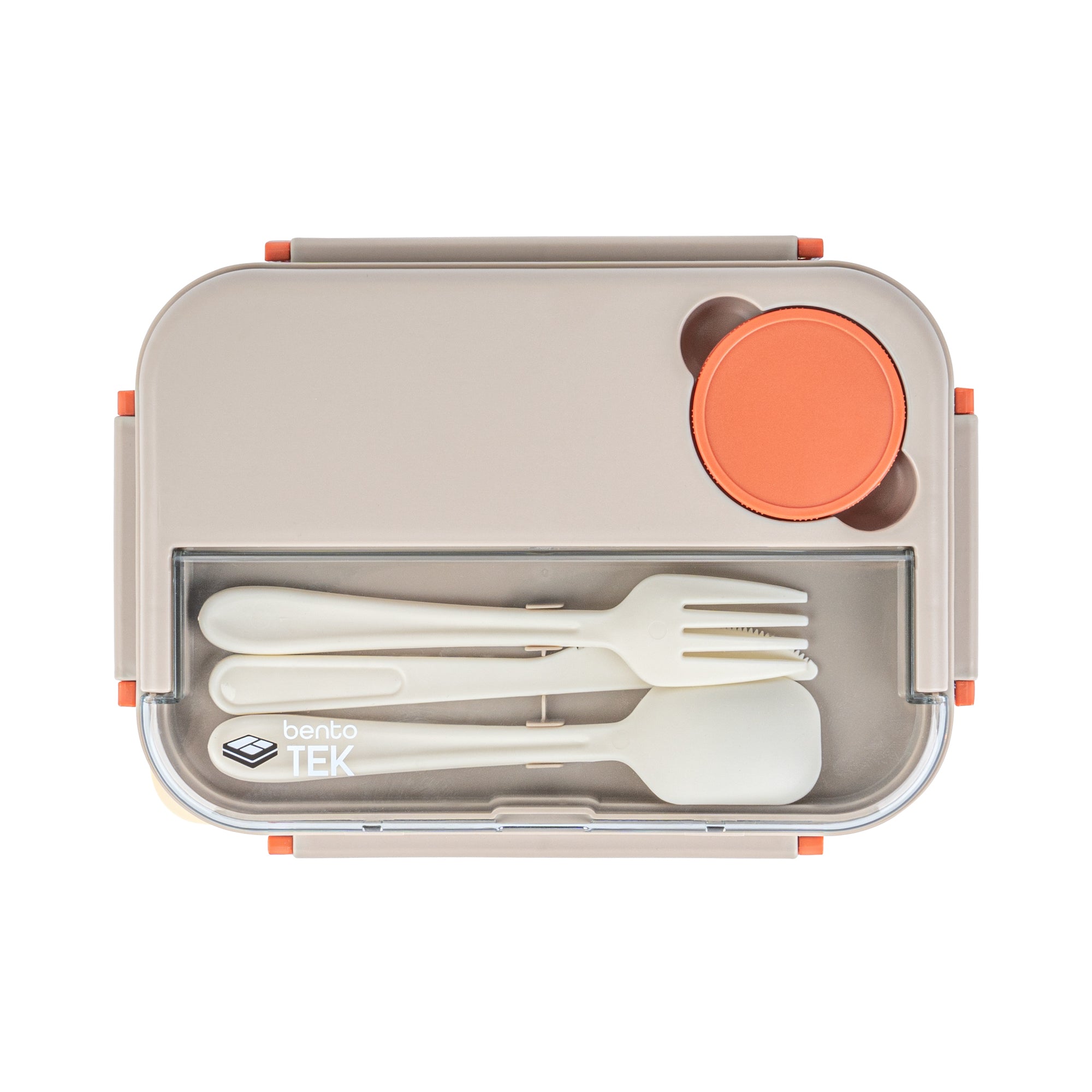 Bento Tek 44 oz BPA-Free Microwave Safe Lunch Box with Utensils - Brown & Orange (9