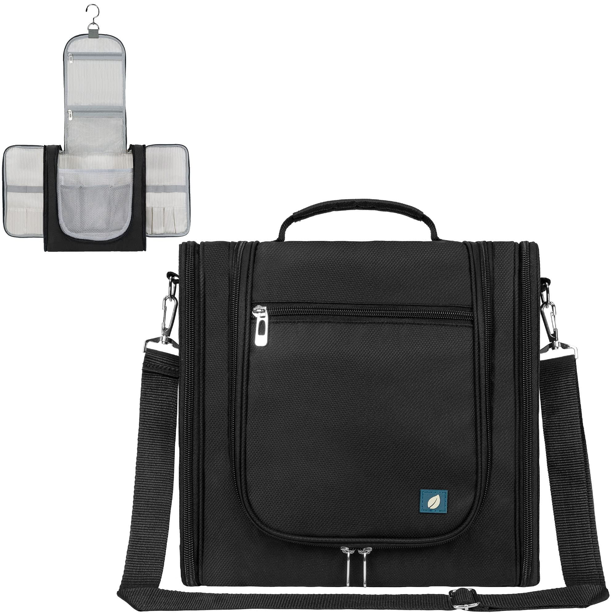 PAVILIA Extra Large Hanging Toiletry Bag for Women & Men - Waterproof Travel Cosmetic Organizer with Multiple Pockets - Perfect for Makeup, Toiletries & Travel Essentials (Black) - Ideal for Airplane, Gym, Camping & Vacation Trips