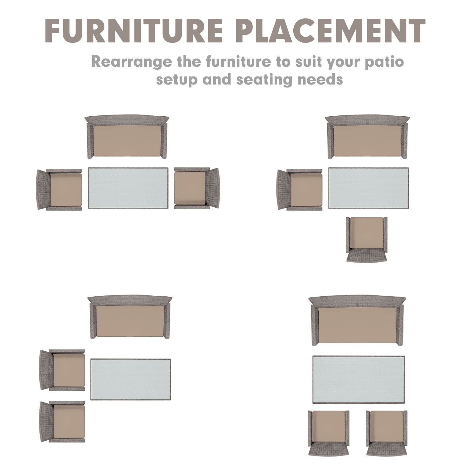 **Crownland 4-Piece Outdoor Patio Furniture Set - All-Weather Wicker Sofa with Beige Cushions & Tempered Glass Coffee Table (Grey) - Perfect for Garden, Poolside, and Backyard Relaxation**