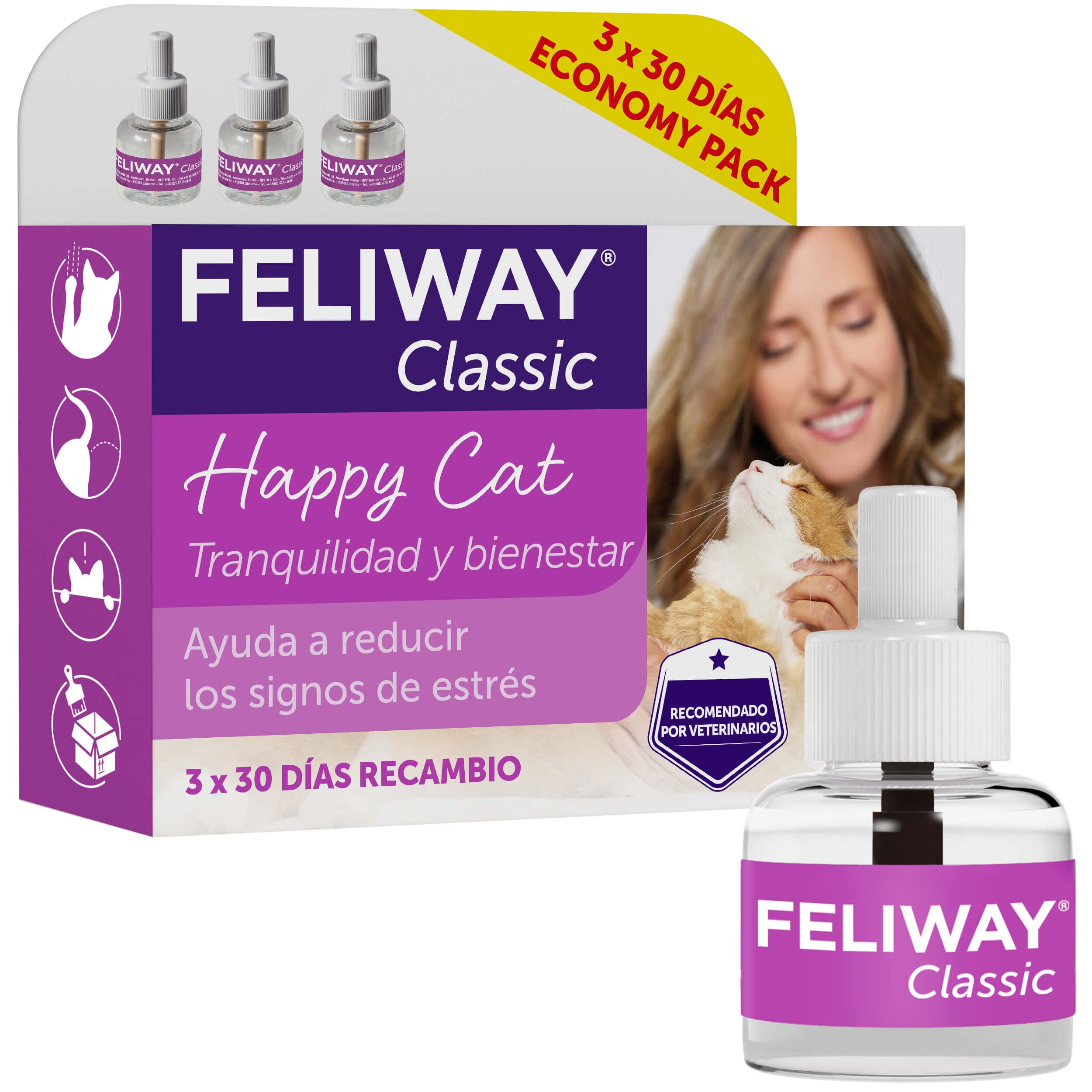 Feliway Cat Calming Pheromone Diffuser Refills 3 Pack (144 ml) - Reduce Stress & Anxiety for Cats at Home or Travel