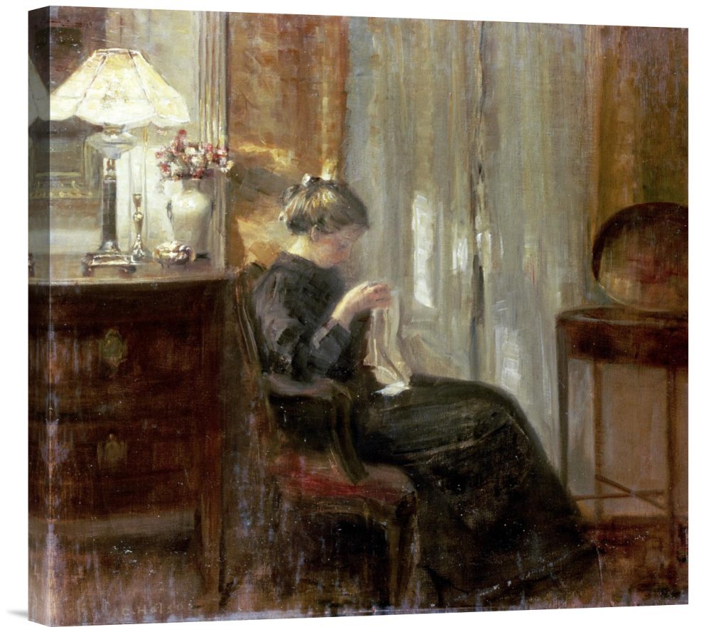 Carl Holsoe 'A Woman Sewing in an Interior' Gallery Wrap Canvas Wall Art Print - Handmade Giclee Reproduction - Home & Office Decor, Living Room Bedroom Wall Decor