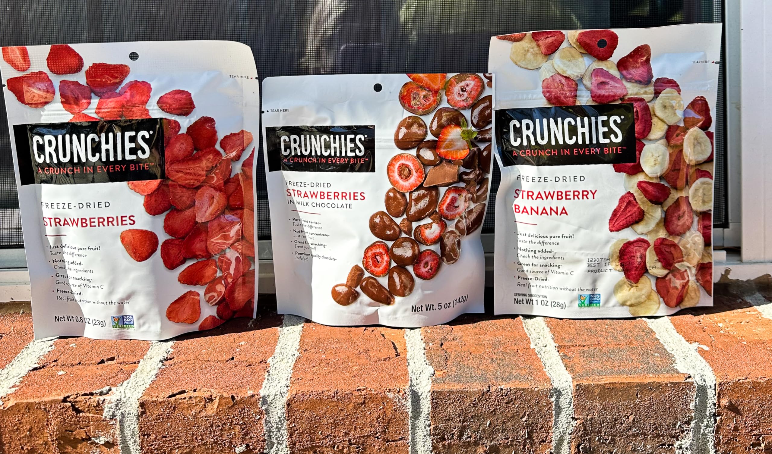 Crunchies Freeze-Dried Strawberry Variety Pack - 100% Natural, Non-GMO, Kosher Crispy Fruit Snacks | Resealable Packs of 6 | Perfect for Healthy On-the-Go Snacking, Lunch Boxes & Camping Trips