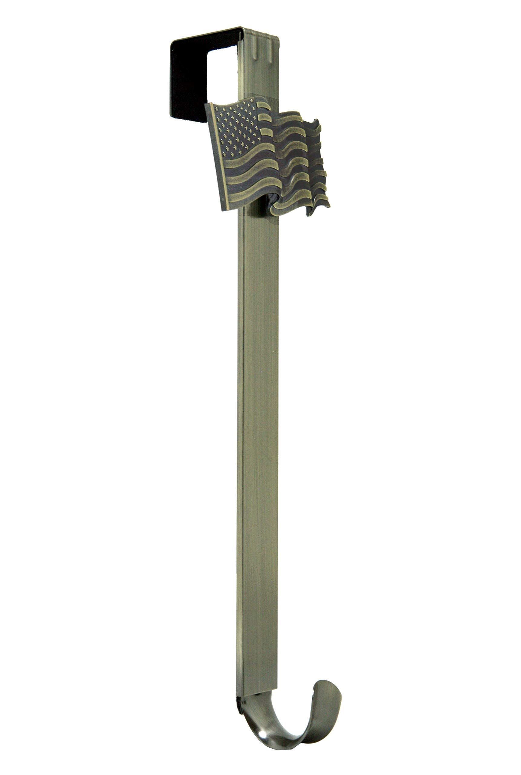 Adjustable Wreath Hanger with Removable Icon - Antique Brass USA Flag for Holiday Decor