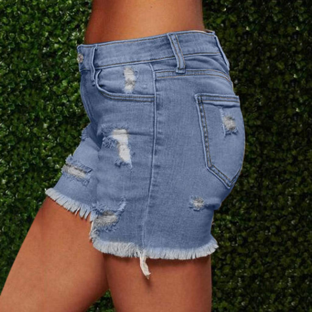 hlysgo Women's Mid Rise Ripped Stretchy Denim Shorts with Frayed Raw Hem - 2024 Summer Casual Jean Shorts for Outdoor Adventures and Weekend Getaways