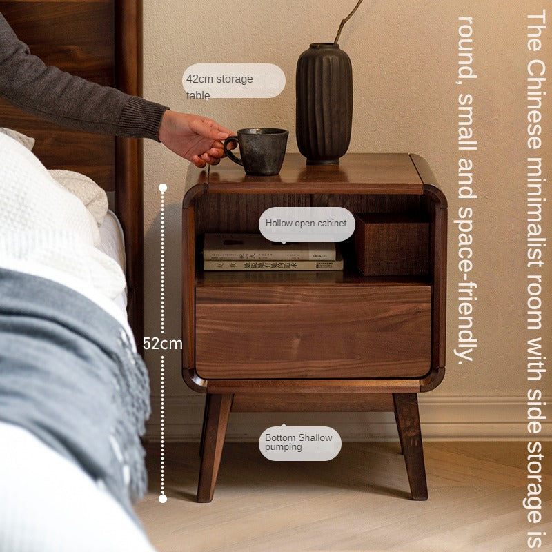 Premium Black Walnut & Ash Solid Wood Modern Nightstand - Stylish Bedside Table for Bedroom, Living Room, or Office
