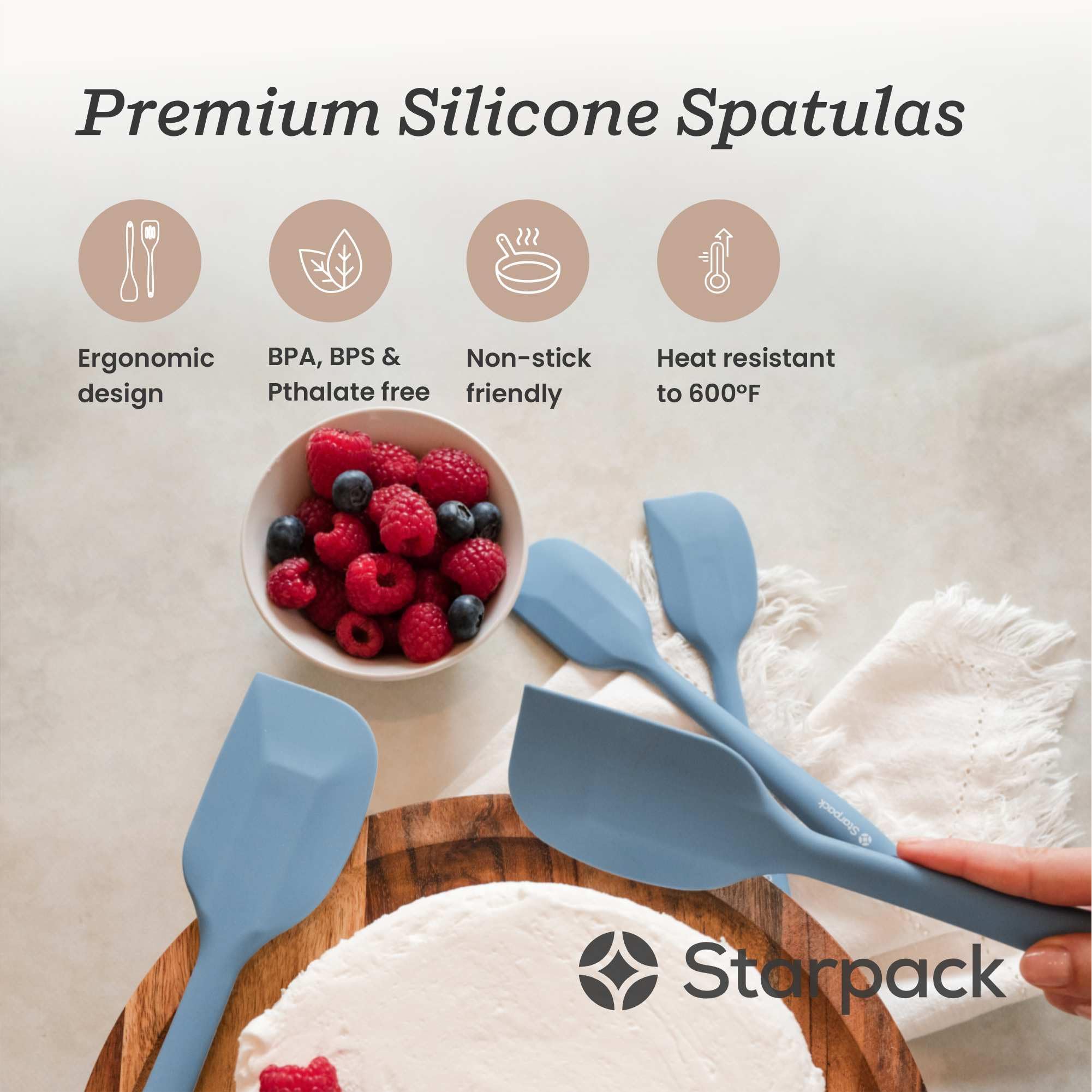 Starpack 'Scrape & Stir' Silicone Spatula Set (2 Pcs) - 600°F Heat Resistant, Food Grade, Nonstick Kitchen Spatulas for Baking & Cooking - LFGB Certified Rubber Spatula Set - Perfect for Mixing, Flipping & Serving Pancakes, Cookies & More