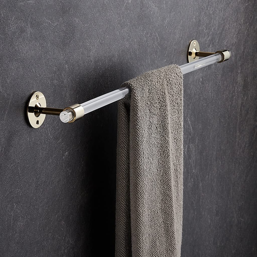 Modern Clear Acrylic Towel Bar with Brass Base - Wall Mounted Bathroom Towel Rack (40cm, Silver) - Stylish Hand Towel Holder for Modern Bathrooms, Powder Rooms & Spa Areas