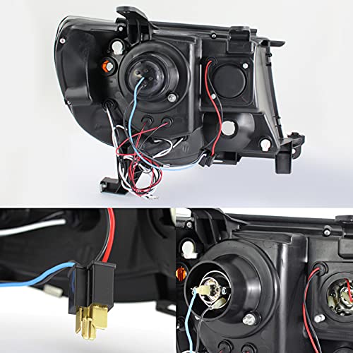 AKKON Black LED Halo Projector Headlights & LED Tube Tail Lights for 2005-2011 Toyota Tacoma Runner - Upgrade Your Night Driving Safety & Style