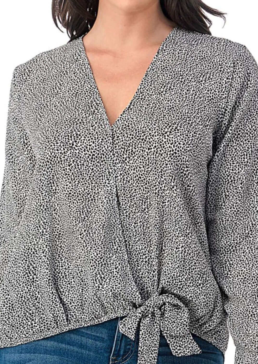 Stylish Micro Animal Print Wrap Top for Women - Final Sale Clearance - Perfect for Casual Outings & Layered Outfits
