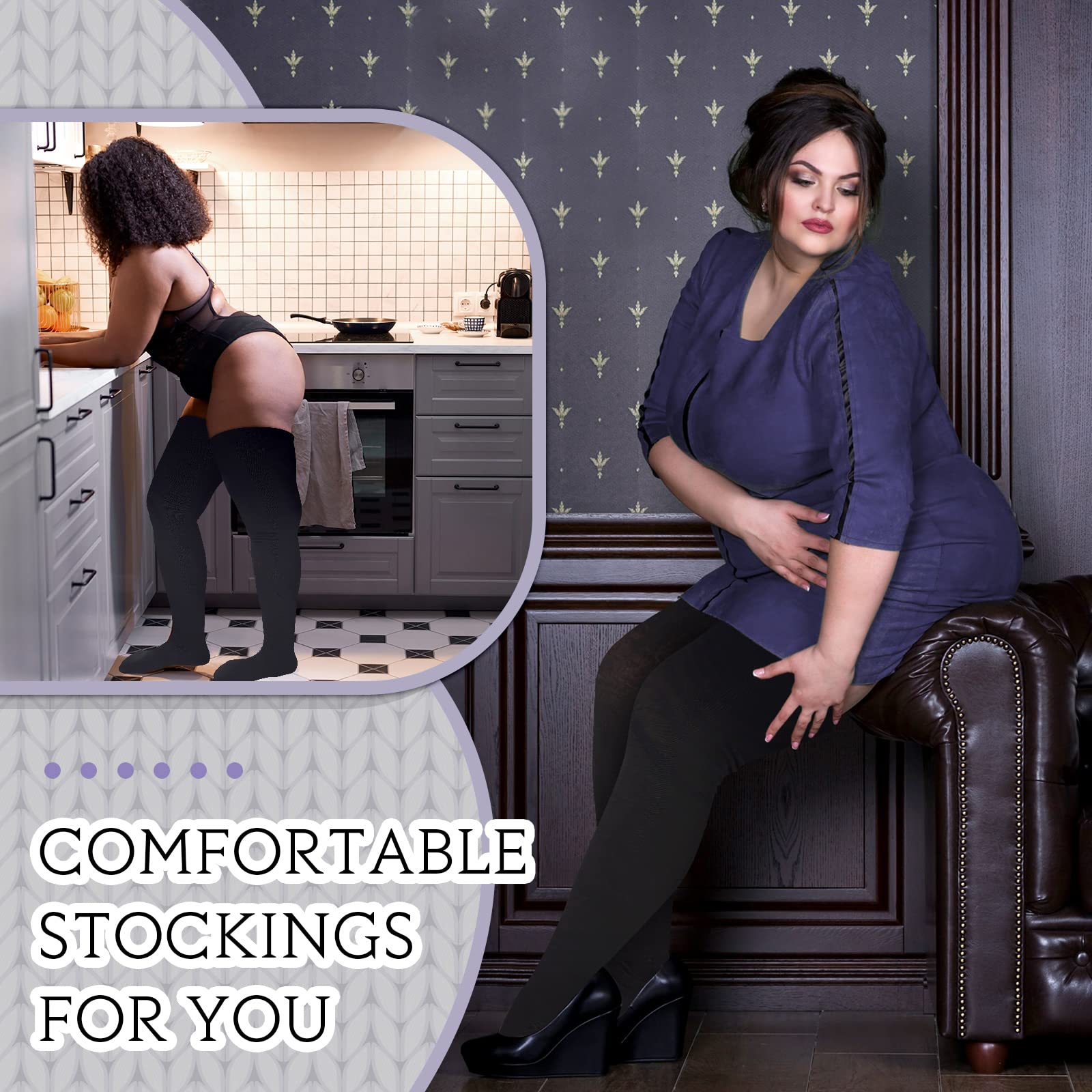 Tarpop Women's Plus Size Thigh High Socks - Black Over The Knee Stockings for Thick Thighs | Extra Long Leg Warmers, Chunky Knit Stockings with Adjustable Garter Belt | Perfect for Winter, Cosplay & Fashion Outfits