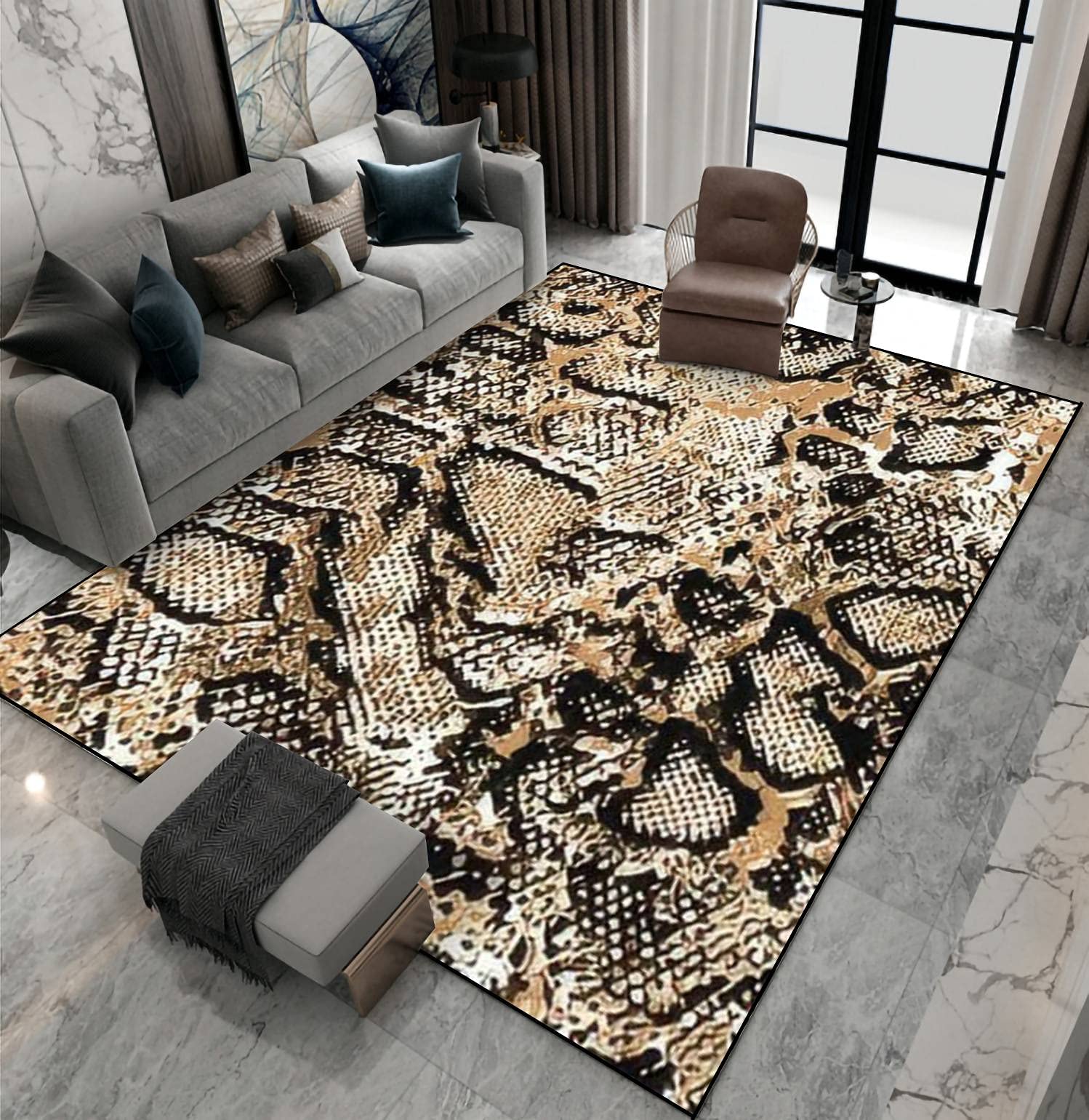 Non-Slip Modern Leopard Print Area Rug - Soft Indoor/Outdoor Floor Mat for Living Room, Bedroom, Kids Room & Patio - Animal & Zebra Pattern Carpet Runner for Home Decor, Yoga & Doormat Use