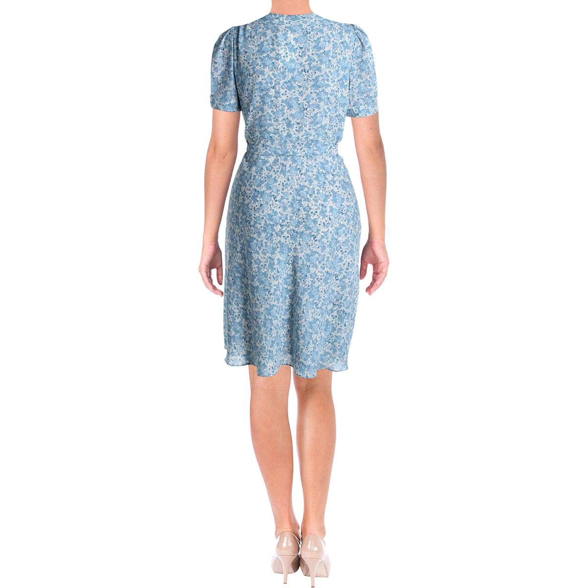LAUREN RALPH LAUREN Women's Petite Floral V-Neck Casual Dress - Blue Size 6P | Perfect for Spring Outings, Brunch Dates & Office Wear