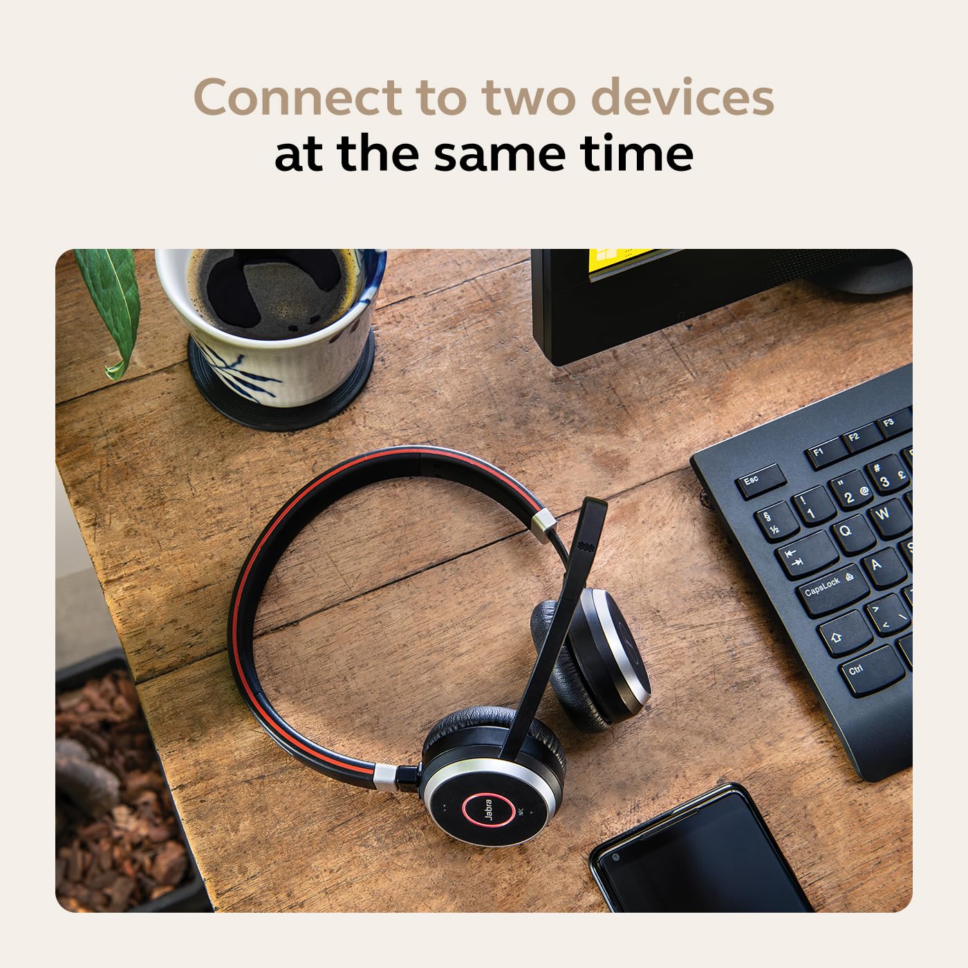 Jabra Evolve 65 SE Link380a UC Stereo Bluetooth Headset with Active Noise Cancelling Mic, 14H Battery & Dual Connectivity - Wireless Headphones for Office, Remote Work, Call Centers & Online Meetings - Black