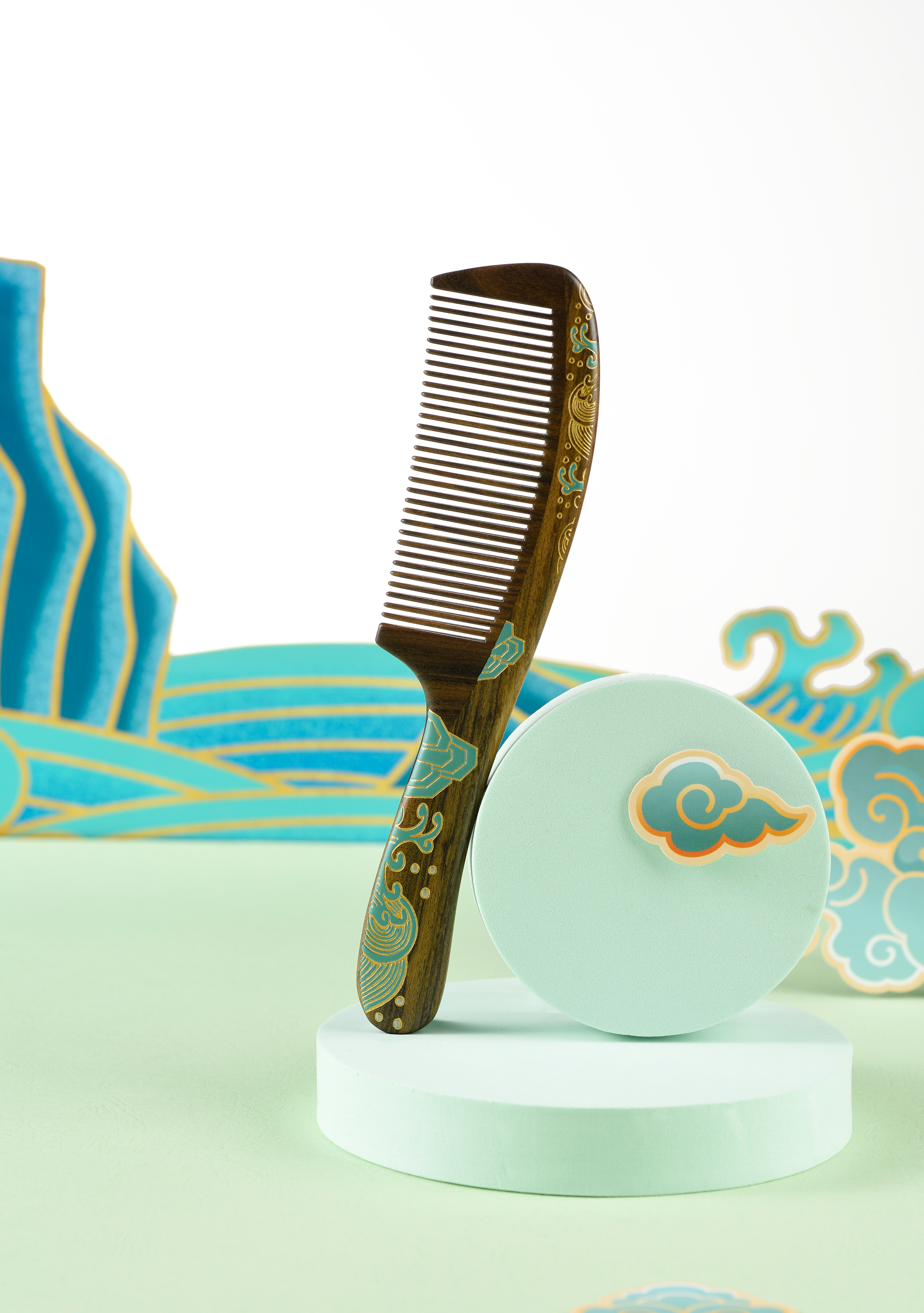 Blue Sea Ukiyoe Style Hair Comb - Japanese Wave Design Hair Accessory for Women, Perfect for Weddings, Cosplay & Traditional Hairstyling