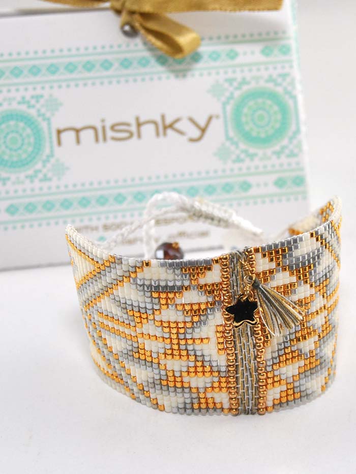 Mishky L4122 Women's Large Hand Woven Beaded Bracelet in Gold - Perfect for Parties, Weddings & Everyday Boho Fashion