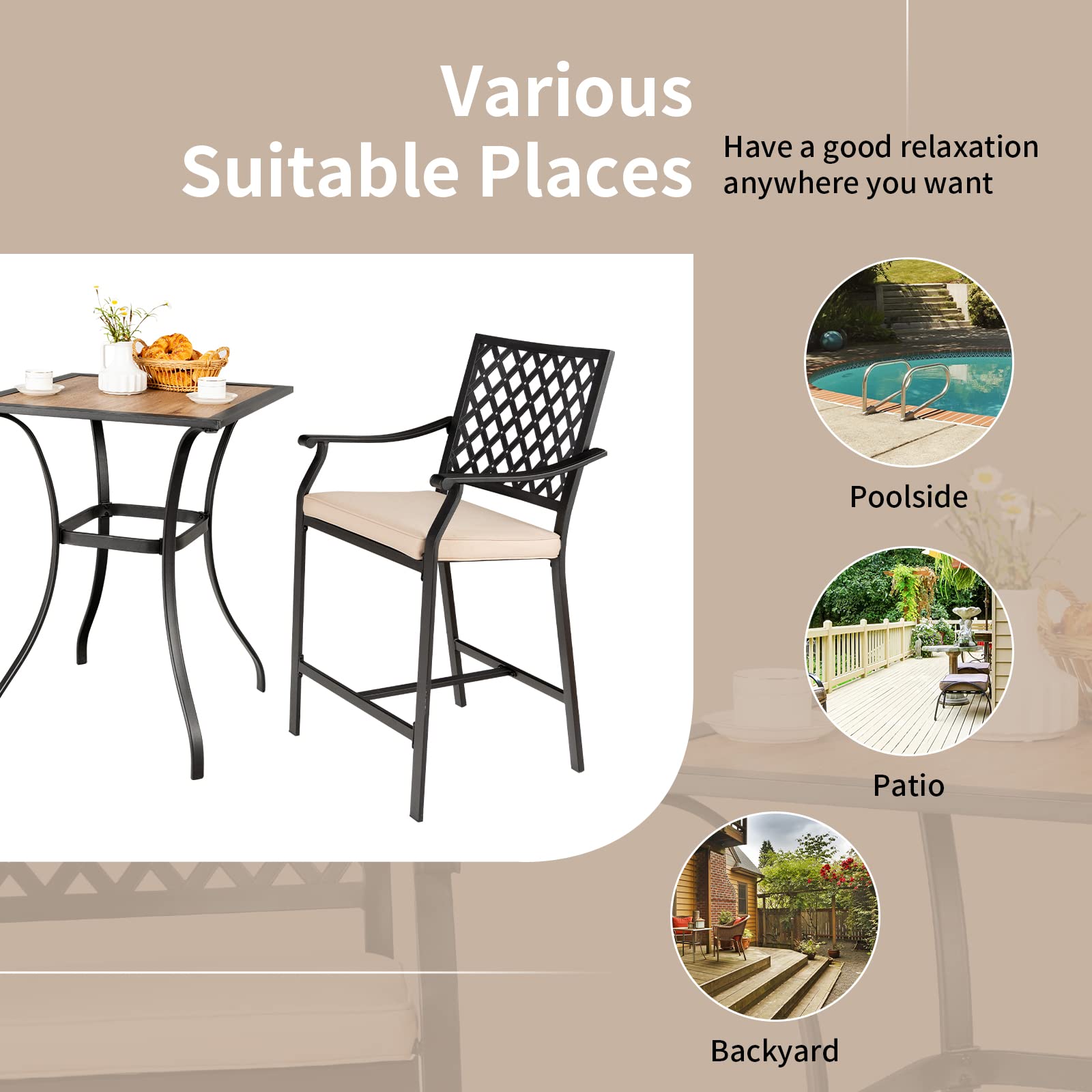 Tangkula 28 Inch Outdoor Bar Table - Steel Square Bistro Table with Reinforced Frame, Curved Legs & Non-Slip Footpads - Perfect for Poolside, Patio, Backyard, Garden & Outdoor Dining Areas