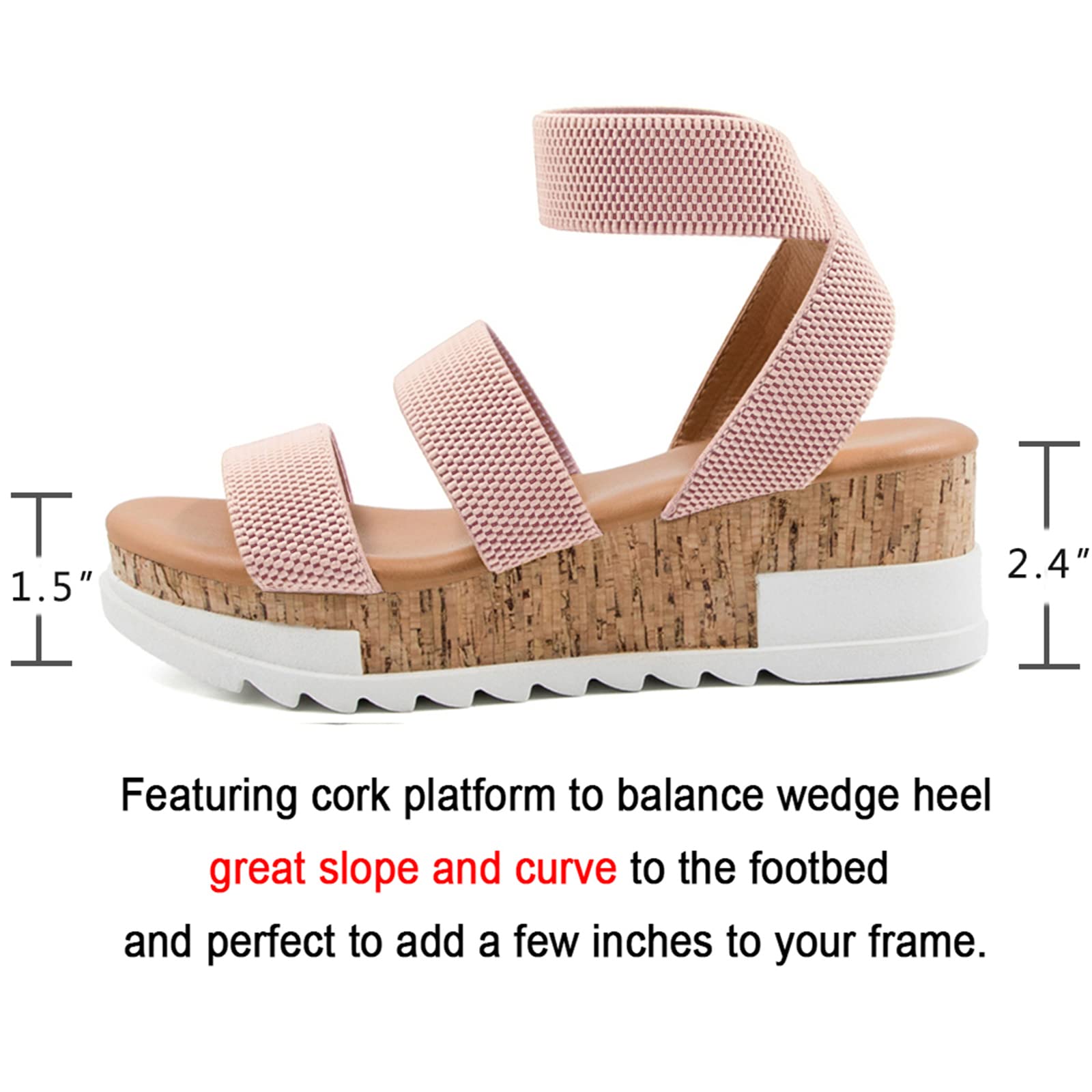 Athlefit Women's Wedge Sandals - Cork Elastic Strap Platform Sandals for Summer | Comfortable Beach Walking, Casual Outfits, and Vacation Wear