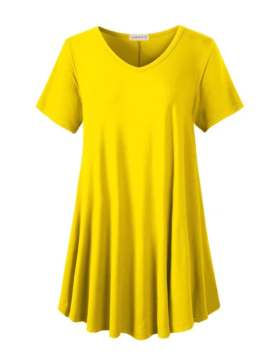 LARACE Women's Plus Size V-Neck Short Sleeve Tunic Tops - Loose Fit Flowy Casual Blouse for Leggings | Perfect for Work, Yoga & Everyday Wear
