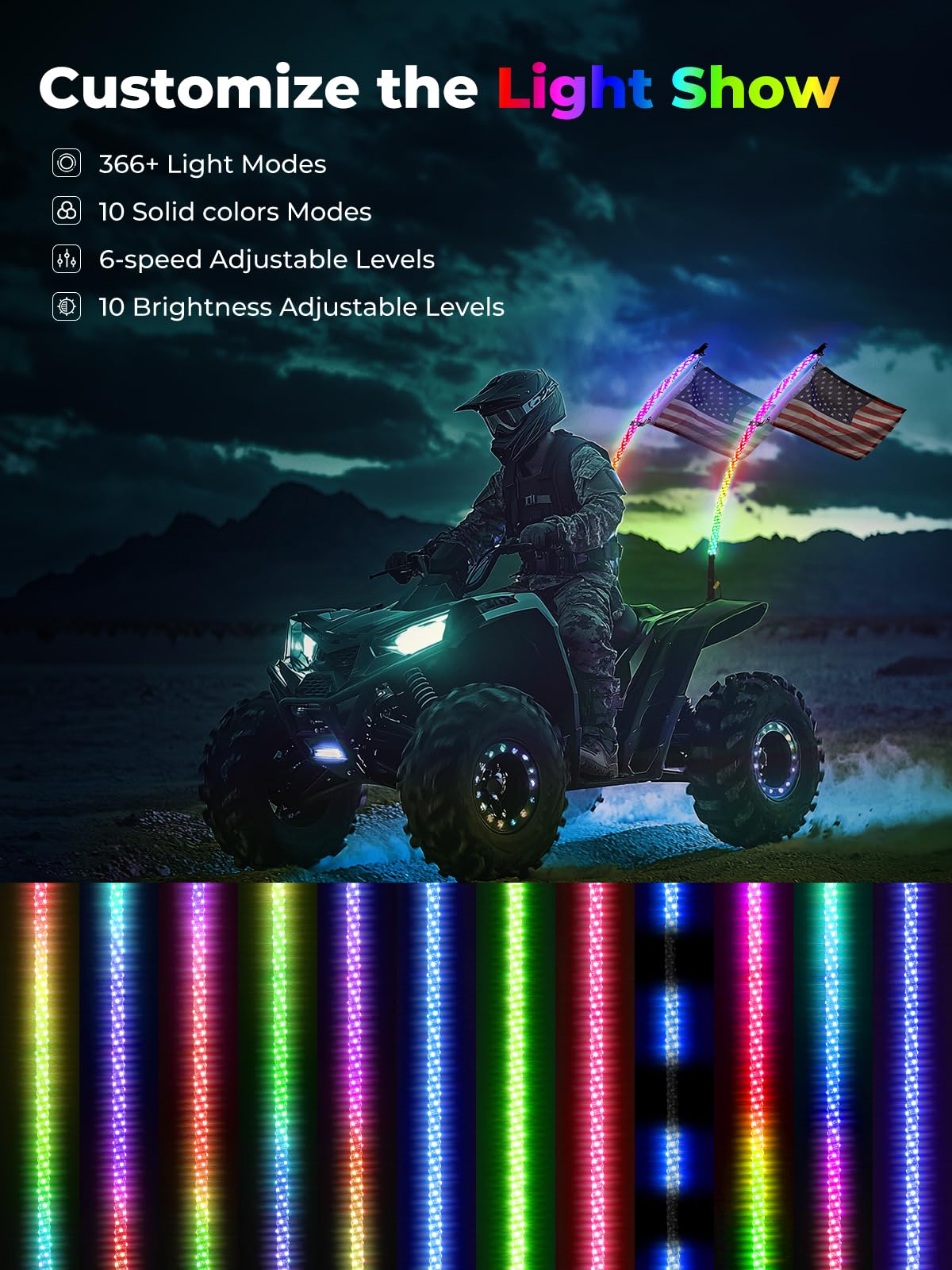 KEMIMOTO 2-Pack 5ft Bluetooth UTV Whip Lights with Turn Signal & APP Control - Compatible with Polaris RZR, Can-Am Maverick X3, Side by Side ATV, Buggy & Boat - Perfect for Off-Road Adventures, Night Riding & Safety Visibility