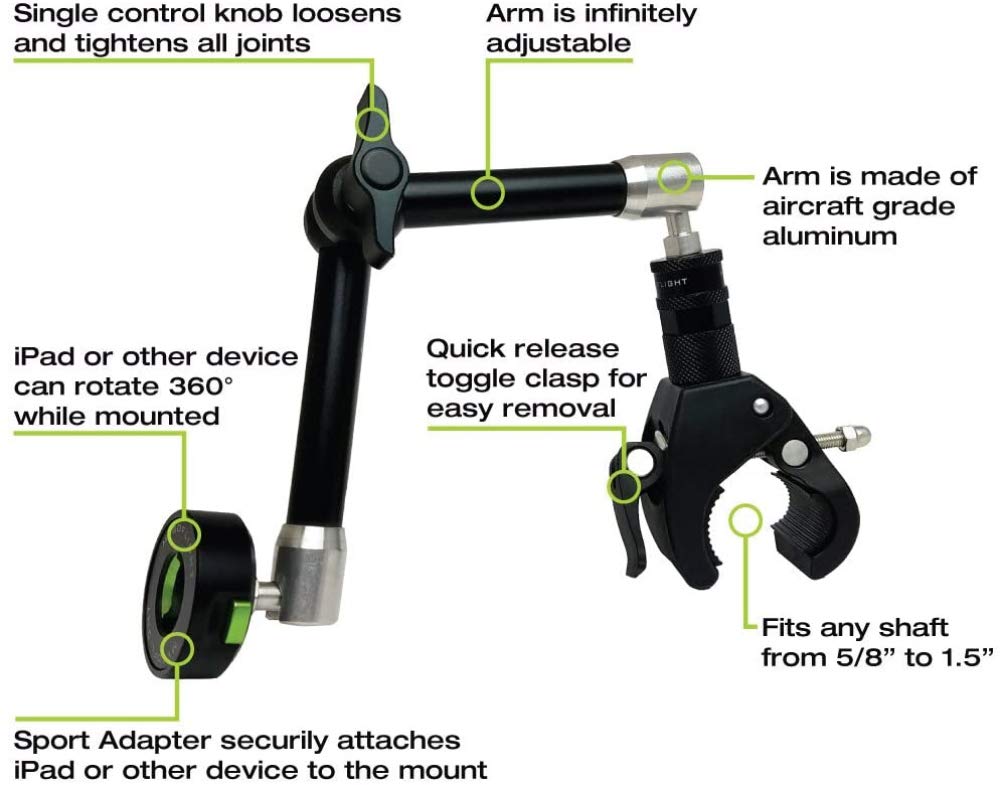 Universal Flex Yoke Articulated Arm Mount for Tablets, Phones, Cameras & GPS - Adjustable Dashboard & Windshield Holder for Cars, Trucks, RVs, Boats, Airplanes & Helicopters - Perfect for Navigation, Hands-Free Calling & Dashcam Recording