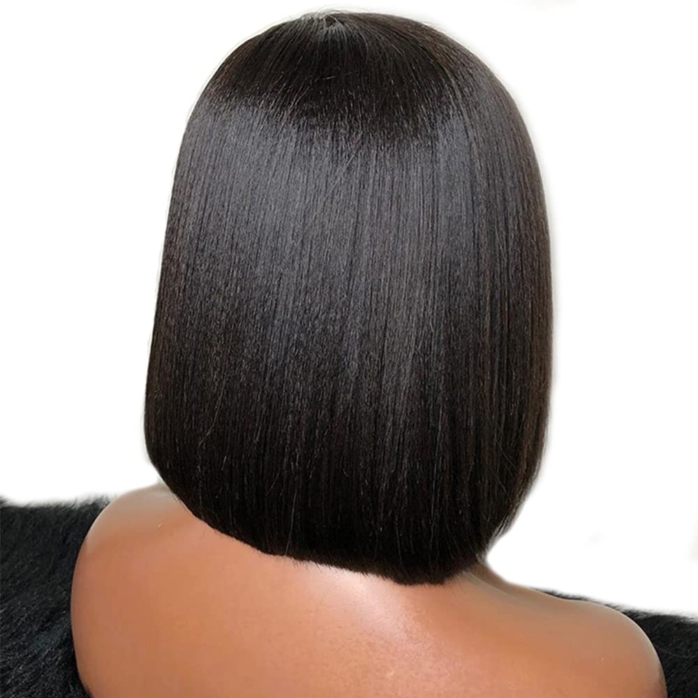 Imeya 10 Inch Kinky Straight Short Bob Wig - Brazilian Virgin Human Hair with 13x6 HD Transparent Lace Front | Pre-Plucked with Baby Hair & 150% Density | Perfect for Black Women's Daily Wear, Cosplay & Special Occasions