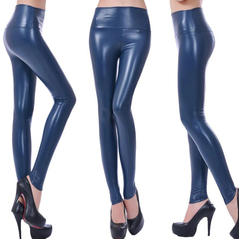 Stylish Oversized Women's Leggings - High Waist PU Leather Yoga Pants for Workout & Fashion | Trendy Tight & Sexy Pants for Gym, Running, Lounge & Night Out