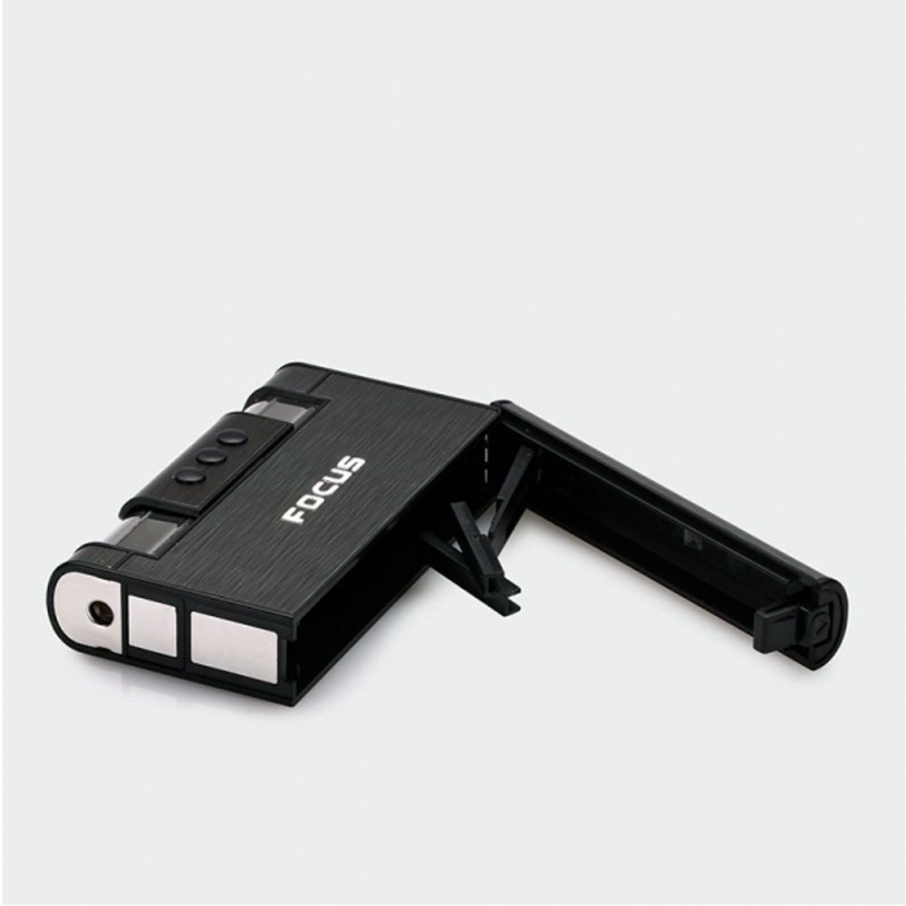 Premium Black Cigarette Case Dispenser with Butane Jet Torch Lighter - Holds 8 Cigarettes | Compact & Durable Metal Design | Perfect for Travel, Outdoor Smoking & Everyday Carry