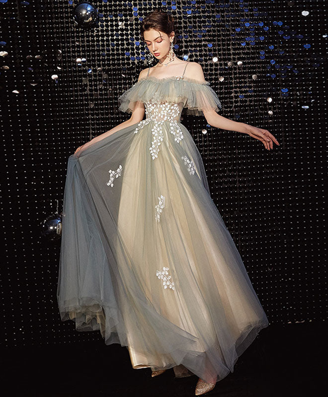 Elegant Light Green Tulle Lace Long Prom Dress for Evening Gowns & Formal Events - Perfect for Homecoming, Quinceañera & Wedding Guest Dresses