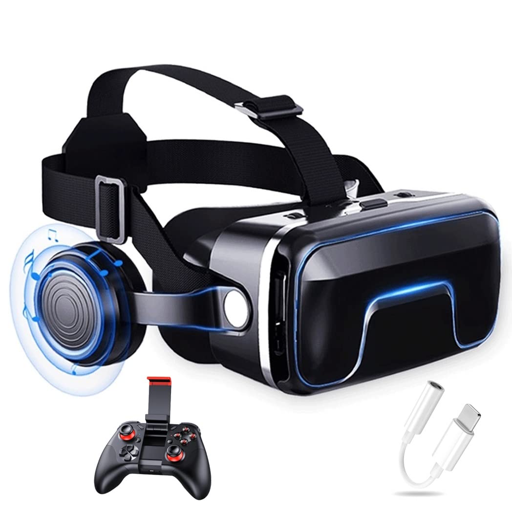 3D VR Headset with Bluetooth Controller - Compatible with iPhone 13 Pro Max/13 Pro/13/12/11, Samsung Galaxy S21, Huawei & Xiaomi Series - Immersive Virtual Reality Gaming & Movie Experience for iOS & Android Devices