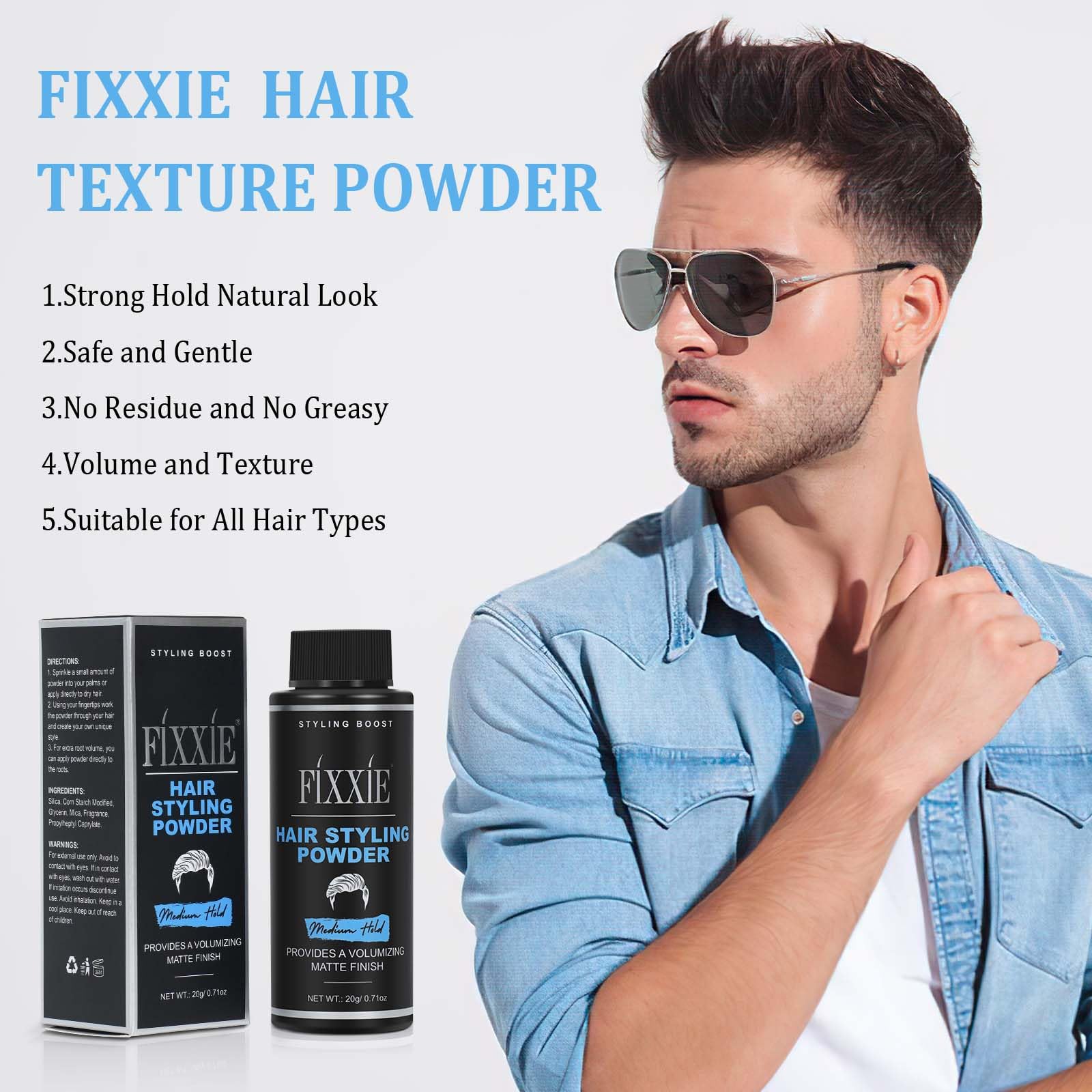 Strong Hold Hair Styling Powder for Men - 20g Volumizing & Texturizing Powder for Natural Matte Look | Adds Instant Volume & Texture for Thin Hair, Fine Hair & Bald Spots | Perfect for Daily Styling, Special Occasions & Professional Looks