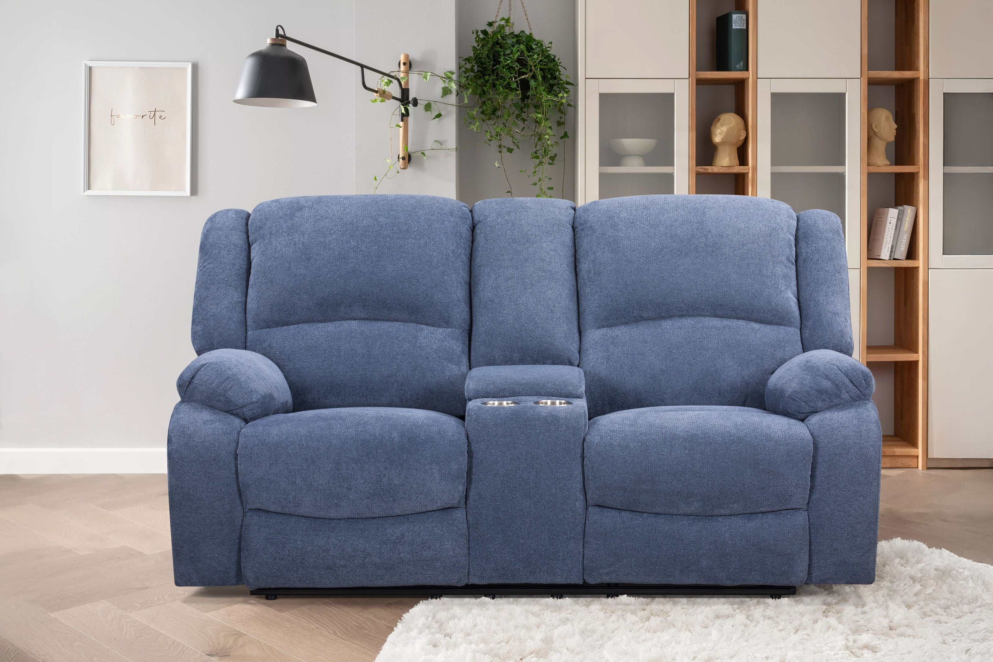 Roundhill Furniture Blitz Transitional Manual Reclining Loveseat with Cup Holders - Comfortable Small Space Recliner for Living Room, Home Theater & Game Room
