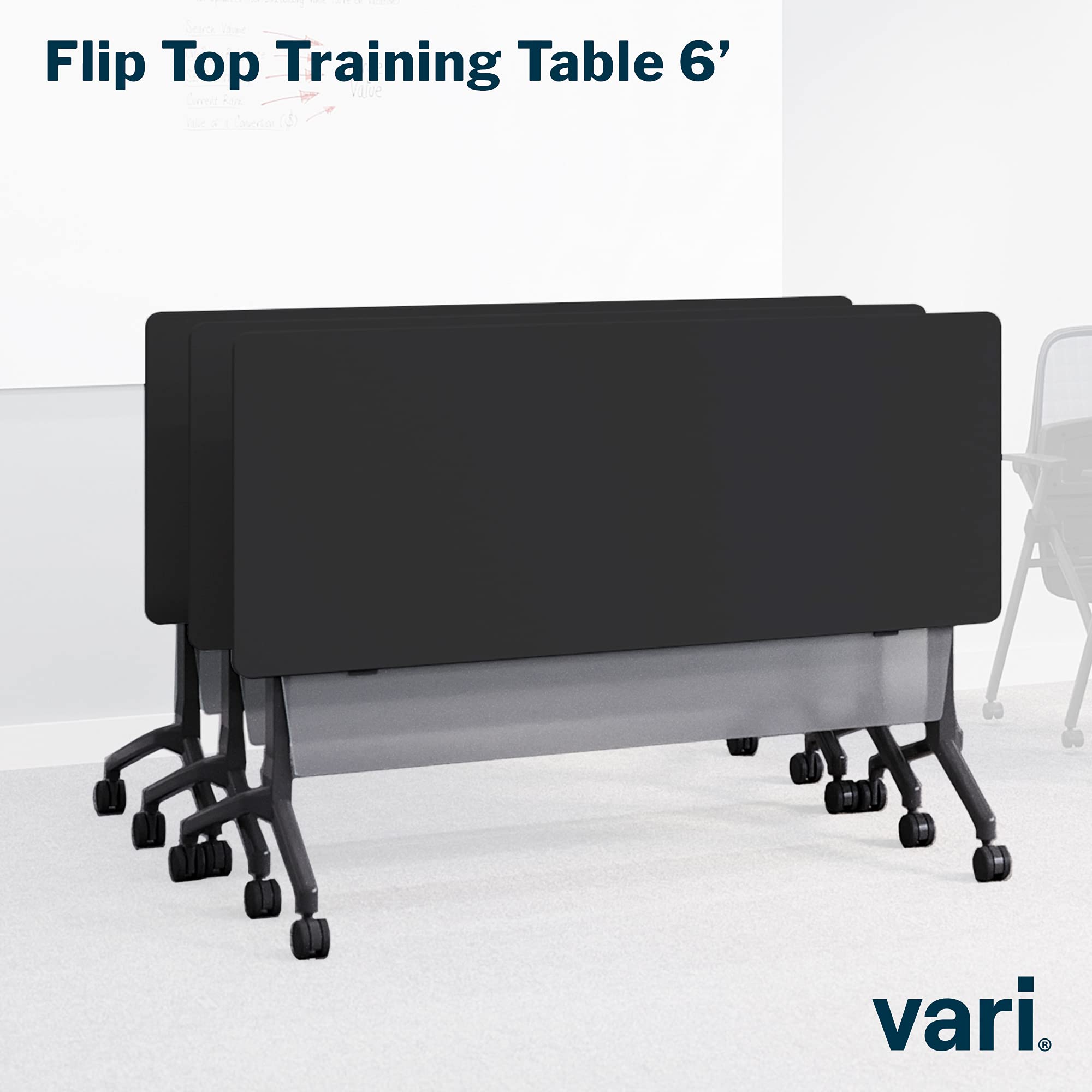 6ft Foldable Flip Top Training Table with Rolling Casters - Black Adjustable Height Folding Table with Linking Brackets for Multiple Configurations - Perfect for Classrooms, Gyms, and Event Spaces