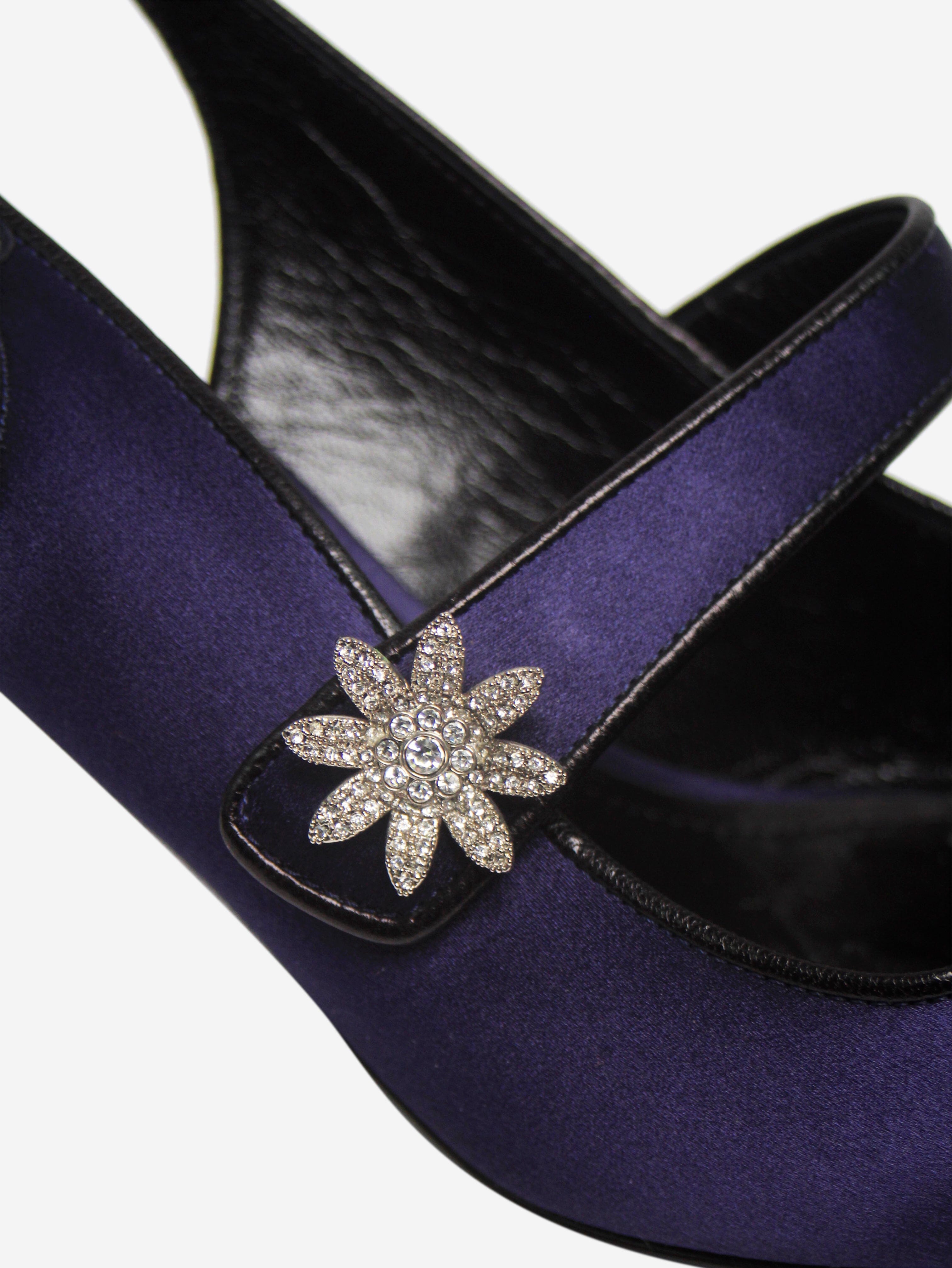 Elegant Blue Satin Heels with Sparkling Diamante Details - Women's Size UK 4.5 (US 6.5) for Weddings, Parties & Special Occasions