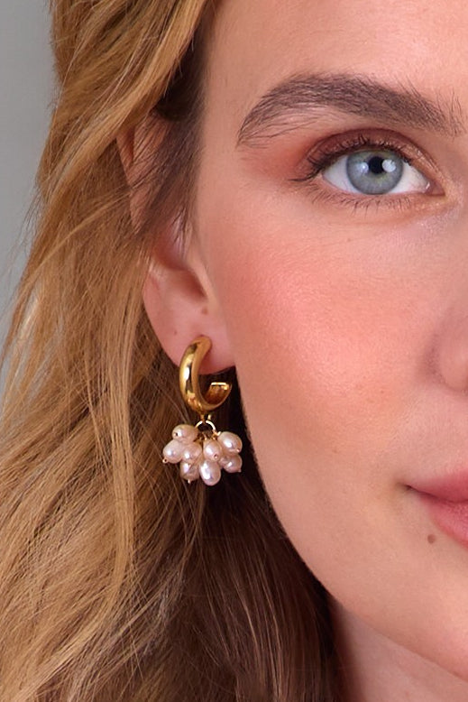 Elegant Pearl Cluster Hoop Earrings for Women - Trendy Fashion Jewelry Gift for Parties, Weddings & Date Nights