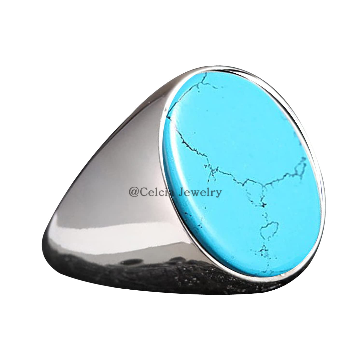 Natural Turquoise Gemstone Signet Ring for Men - Sterling Silver Modern Band, Anniversary & Birthday Gift for Boyfriend, Groomsmen Present - Perfect for Weddings, Engagements & Special Occasions (Turquoise, Size 7)