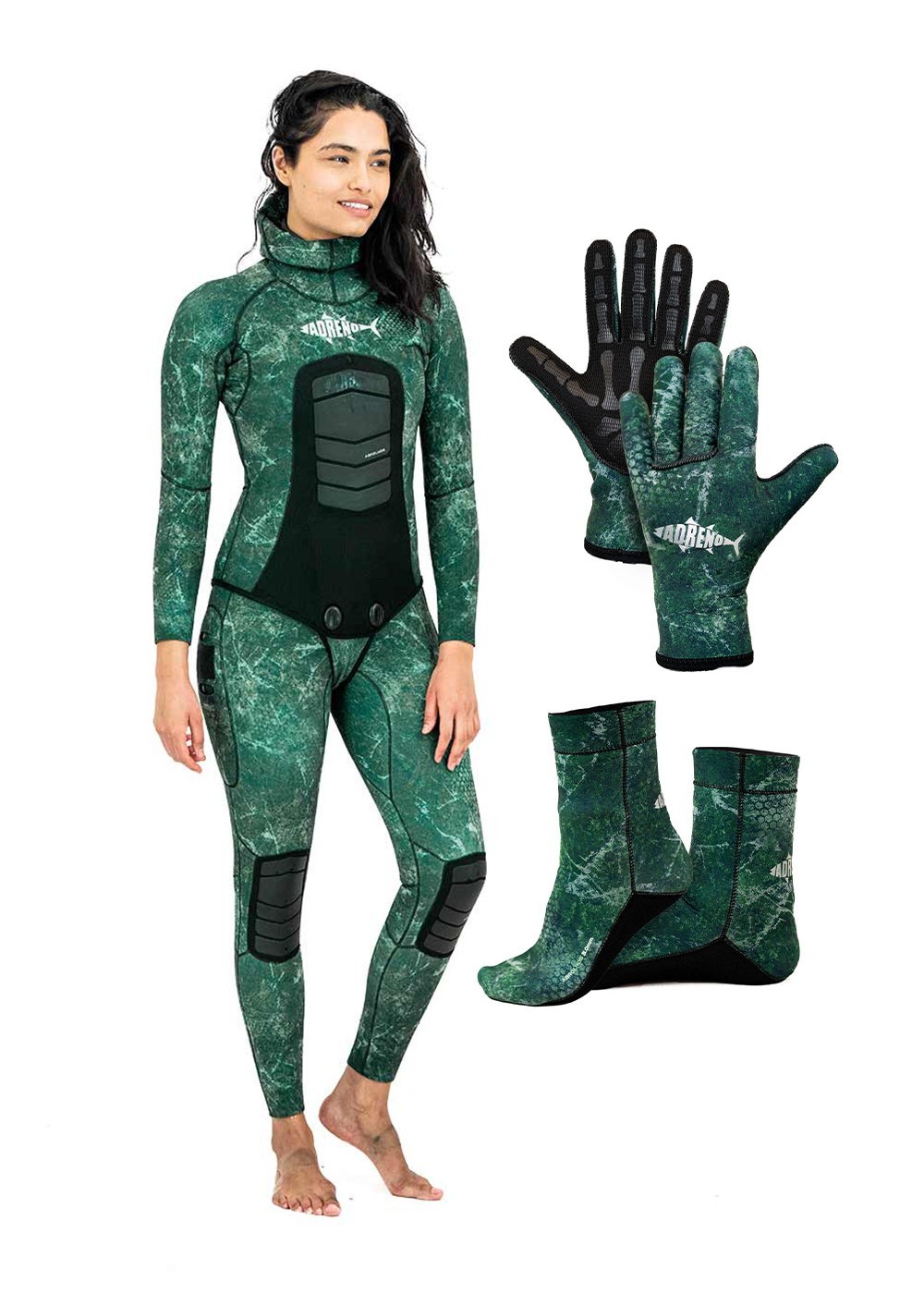 Adreno Women's 5.0mm Two Piece Wetsuit with Diving Gloves & Socks Set - Scuba Diving, Snorkeling & Water Sports Gear for Cold Water Protection